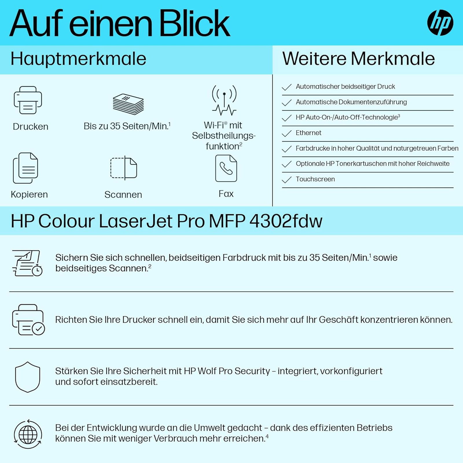 HP Color LaserJet Pro MFP 4302fdw Multifunktions-Farblaserdrucker