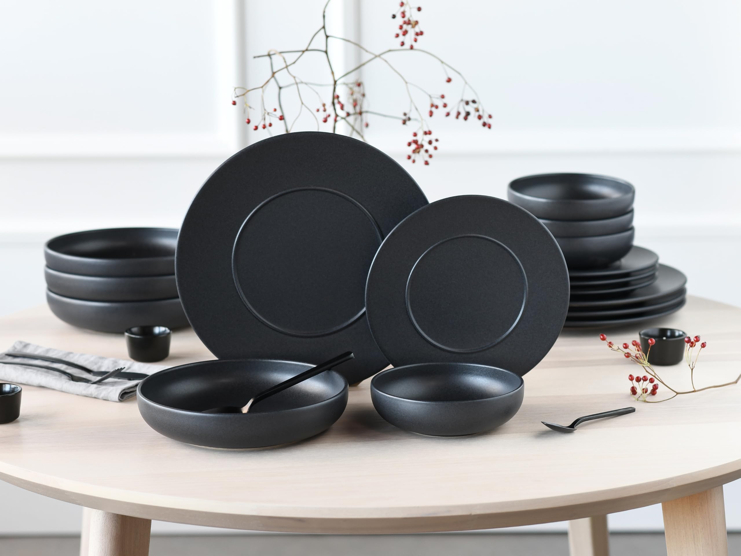 CreaTable, 24570, Serie Unico Black, 16-teiliges Geschirrset für 4 Personen