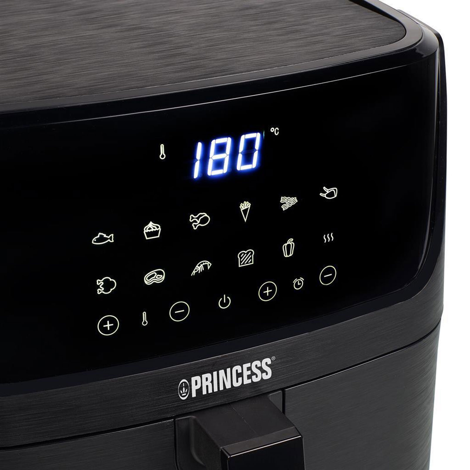 PRINCESS 182061 Digitale Heißluftfritteuse (6,5 l Fassungsvermögen, 1800 W Leistung, Timer, 12 Automatikprogramme, Touch-Display, Trennwand)