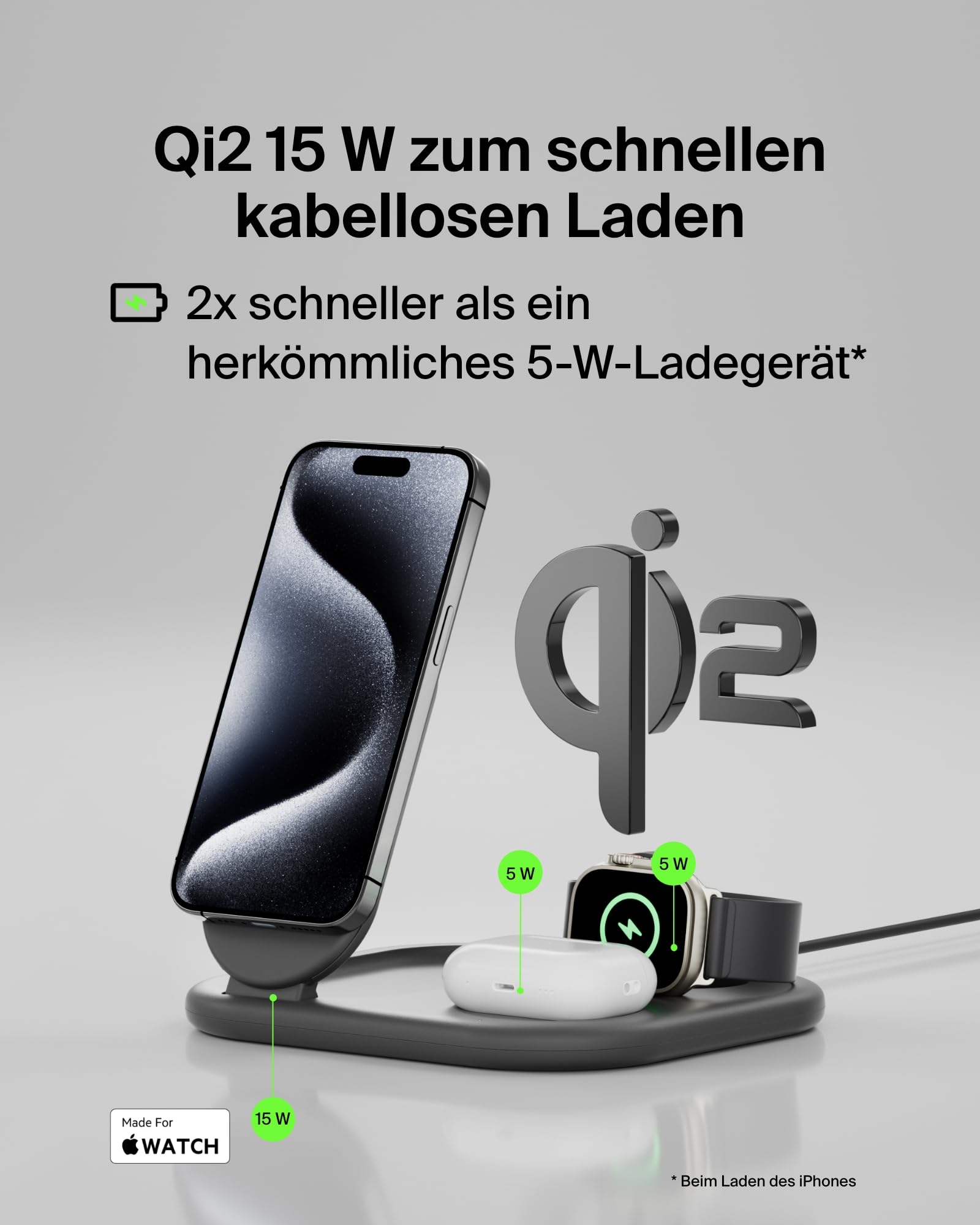 BELKIN Boost Charge Magnetische, einklappbare, kabellose 3-in-1-Ladestation mit Qi2 (15 W)