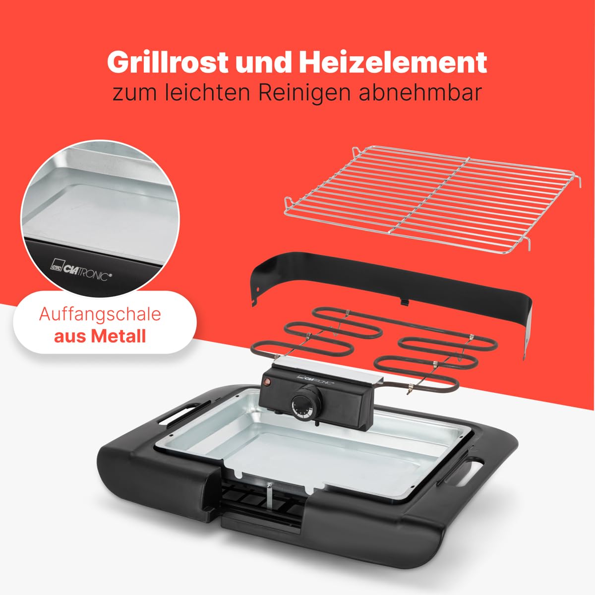 Clatronic® Barbecue-Tischgrill | Elektrogrill ideal für Balkon & Küche, BQ 3841