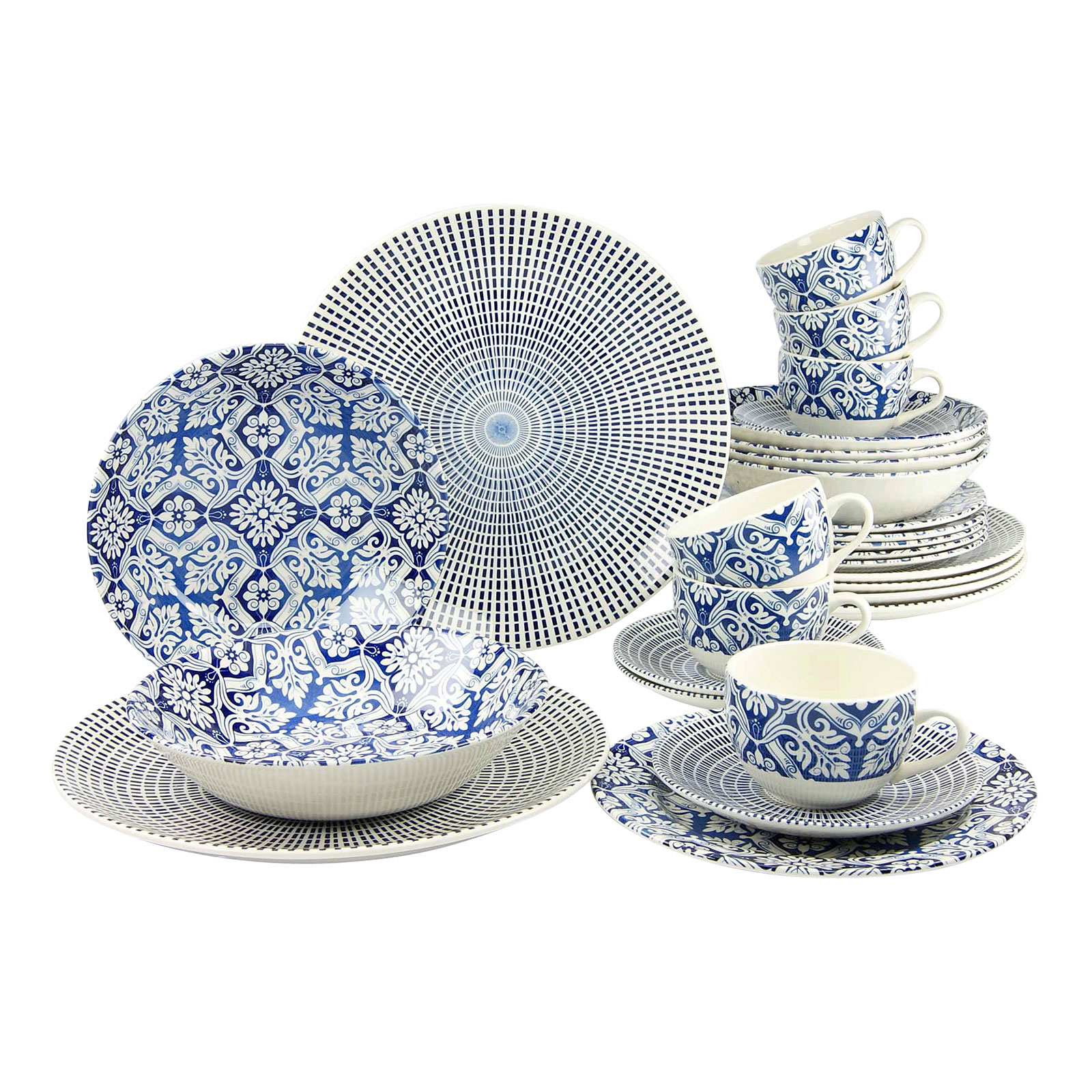 CreaTable, 19925, Serie Marrakesch BLUE, Geschirrset Kombiservice 30 teilig