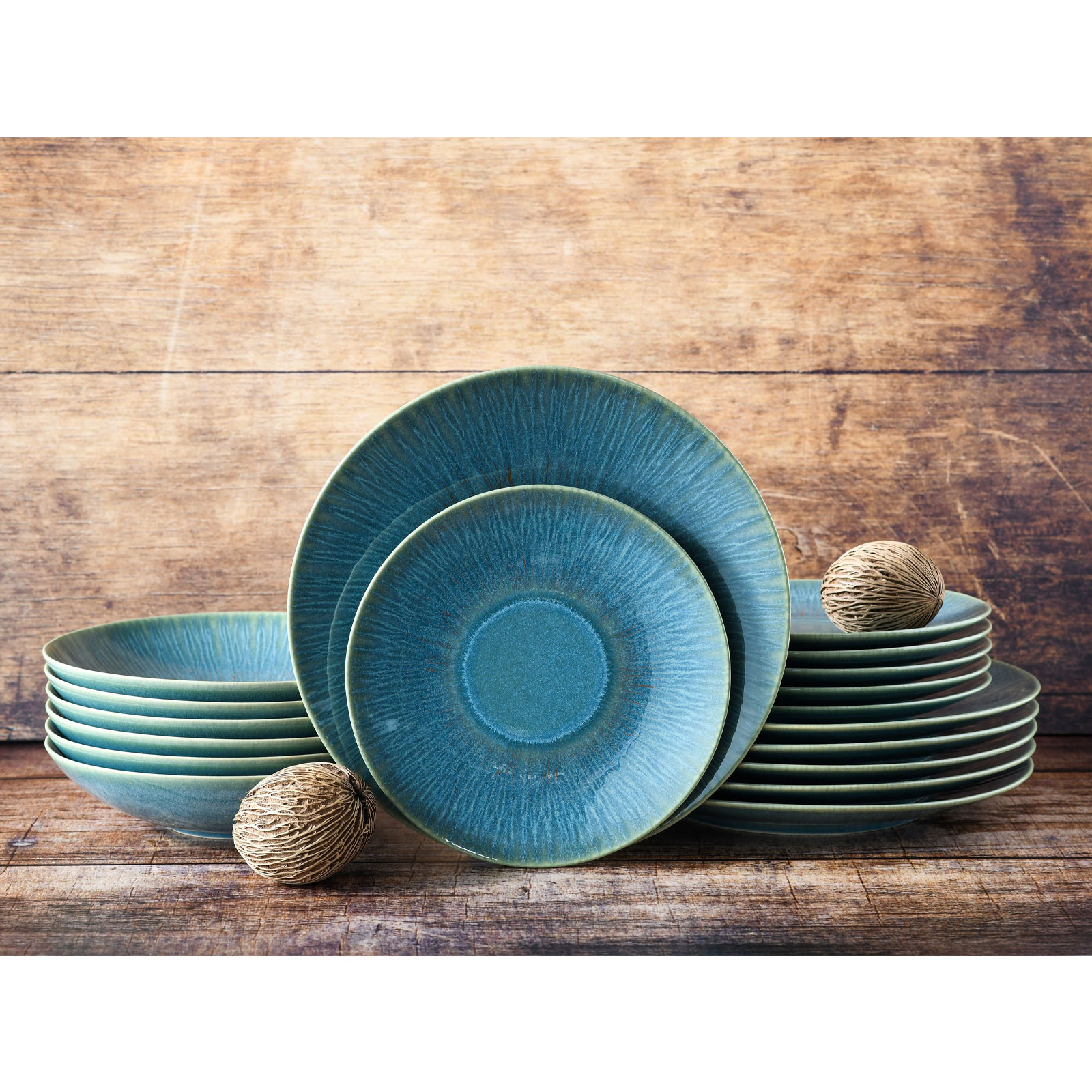CreaTable, 10688, Serie Sea Breeze Green, Geschirrset, Teller Set 18 teilig