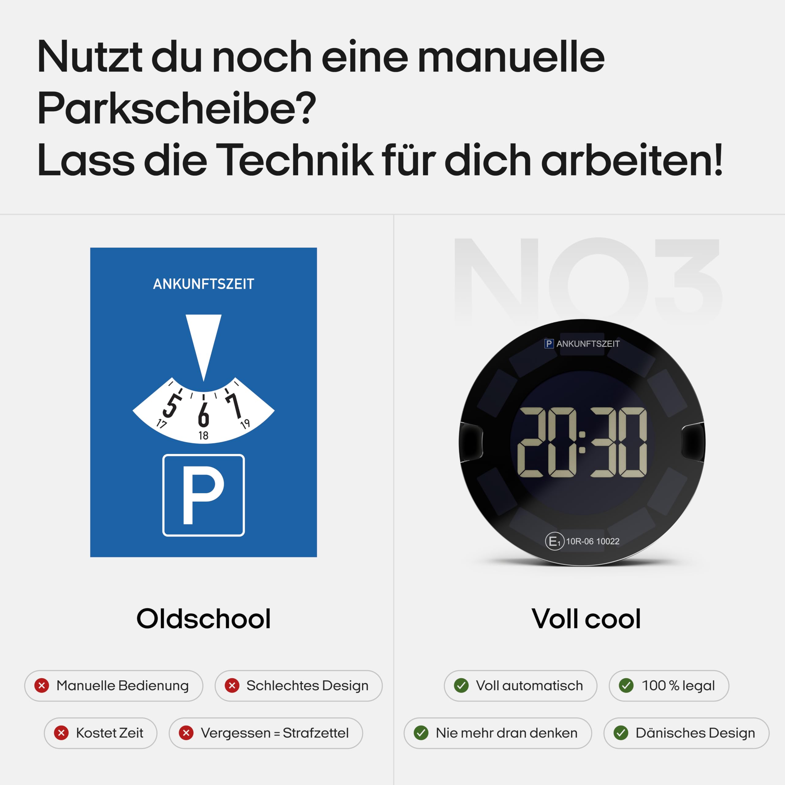 OOONO P-DISC 3 [New] - Elektronische Parkscheibe Solar mit Zulassung fürs Auto