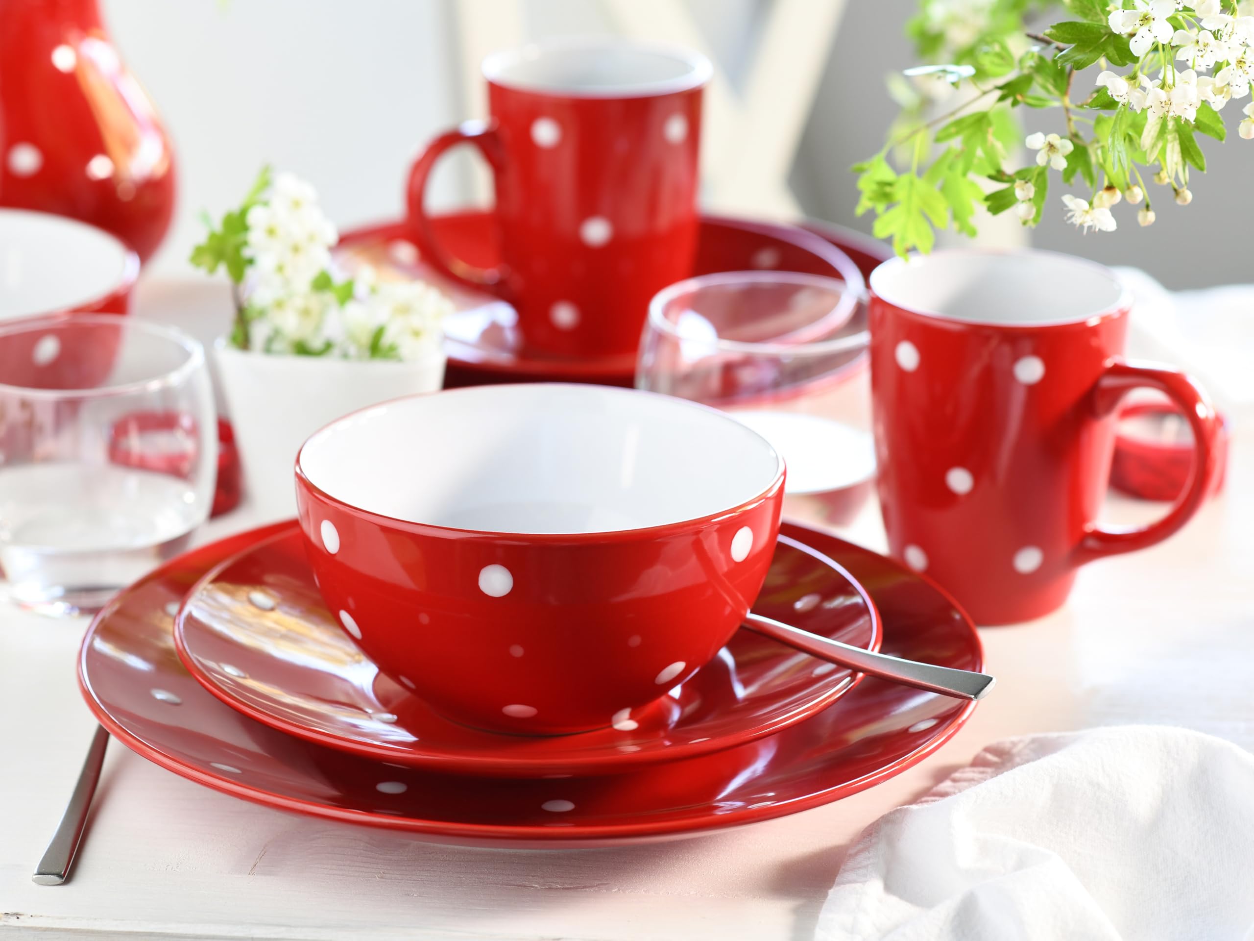 CreaTable 24595 Kombiservice Polka Dots Rot-Weiss 16-tlg. 4 Personen