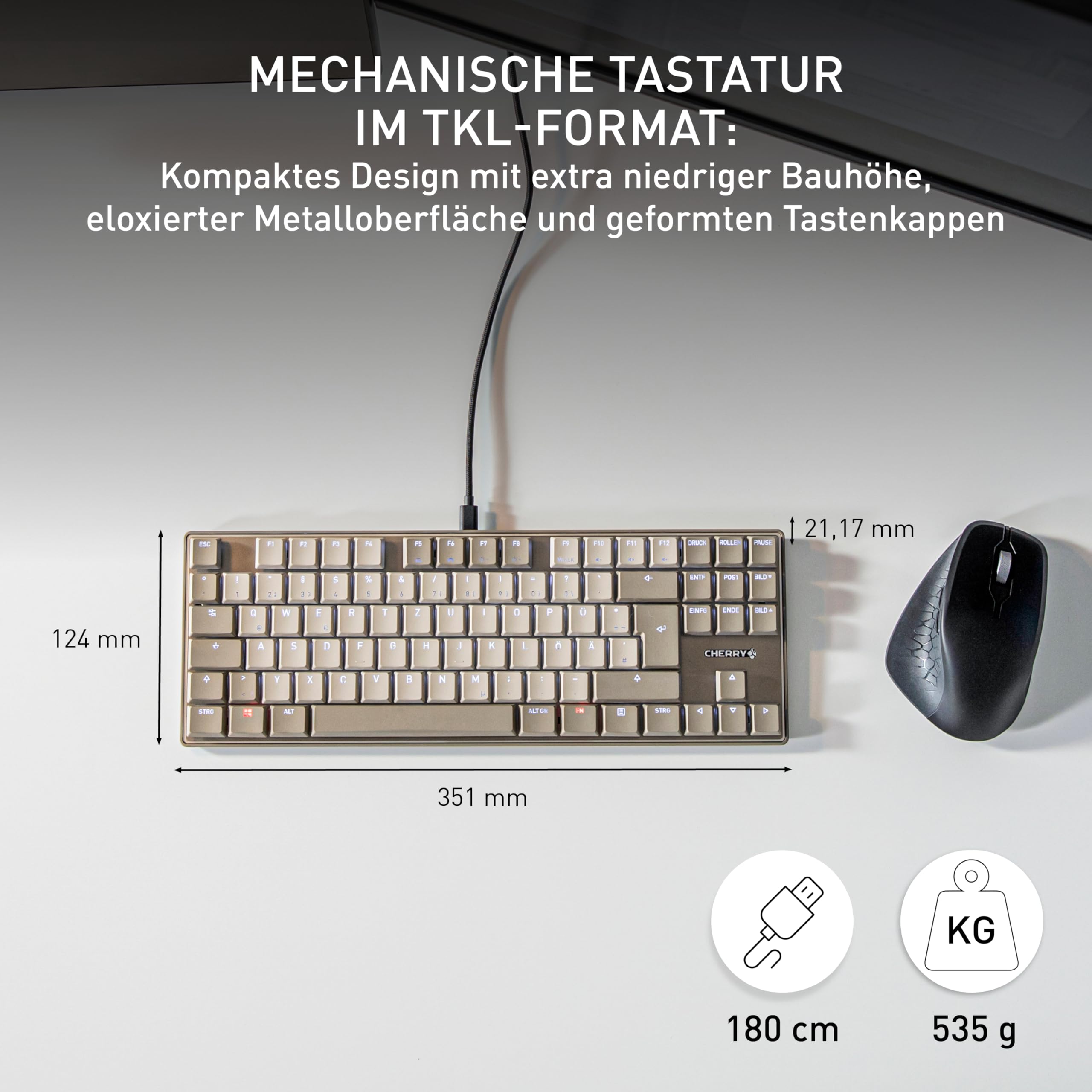 CHERRY KC 500 MX LP TKL, Mechanische Low-Profile-Tastatur ohne Nummernblock