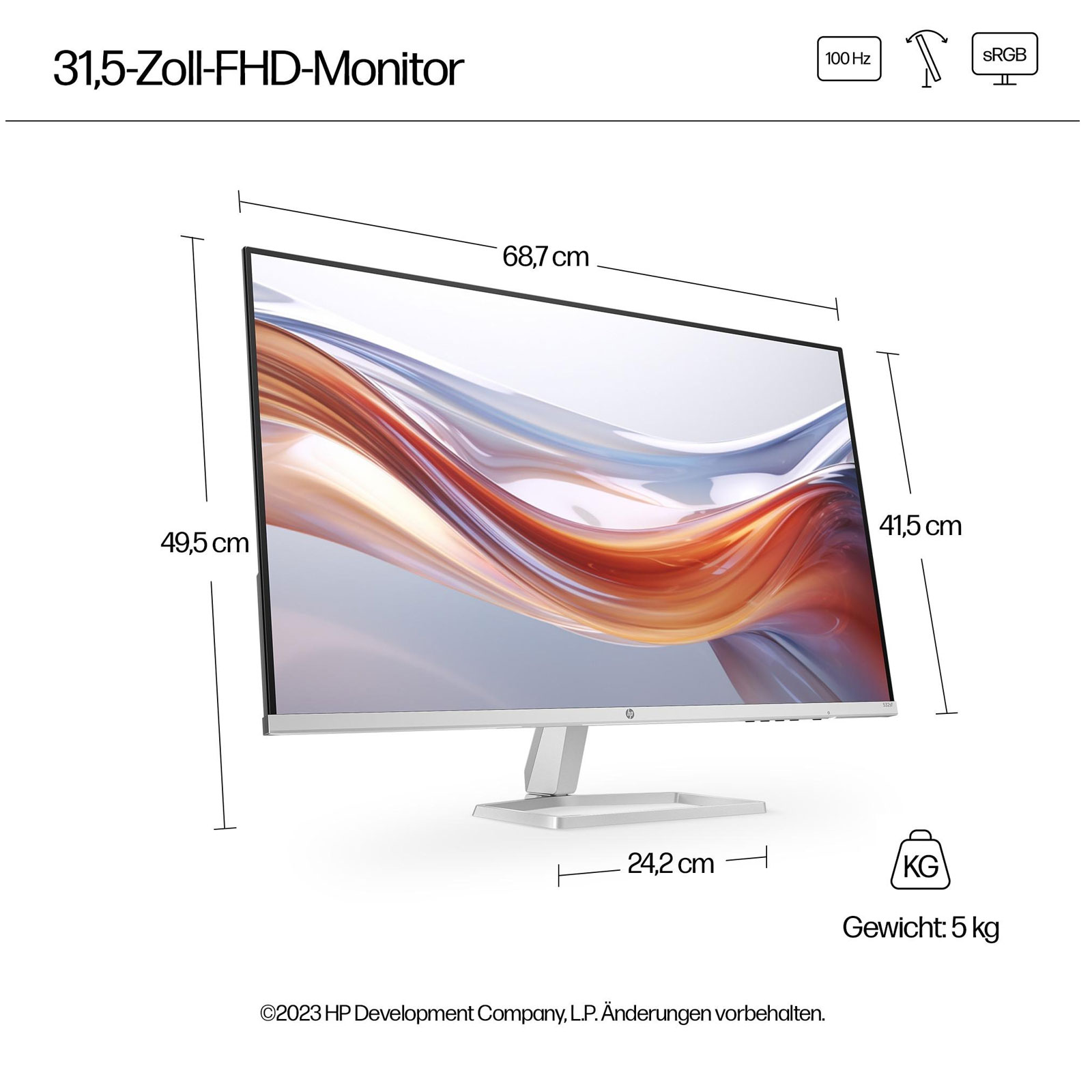 HP Monitor HP-Serie 5 - 532sf, Silber, 31,5 Zoll, Full-HD, VA, 100 Hz, 7 ms