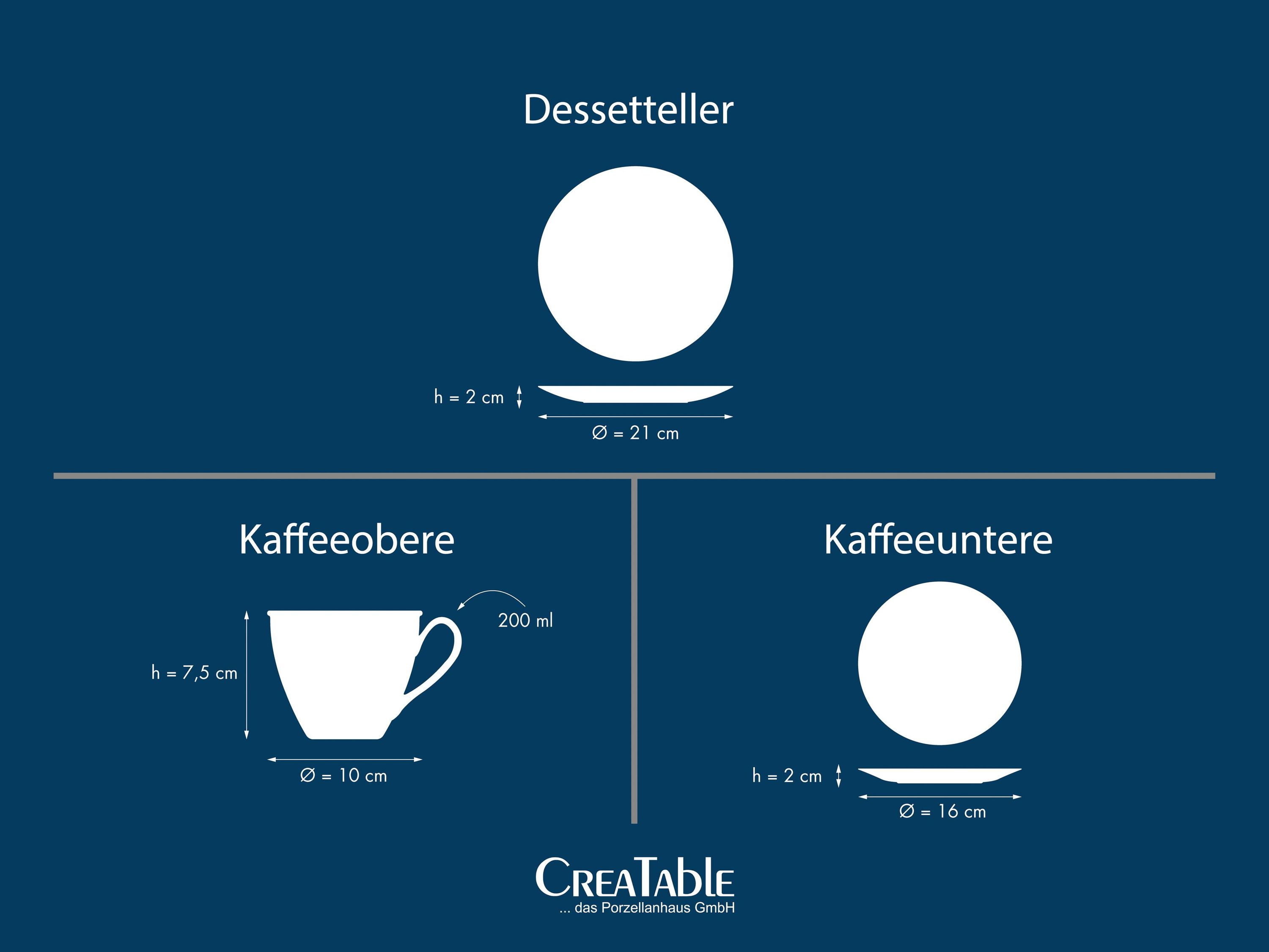 CreaTable, 22845, Serie Valencia Gold, 18-teiliges Geschirrset für 6 Personen, Kaffeeservice aus Porzellan, Made in Europe