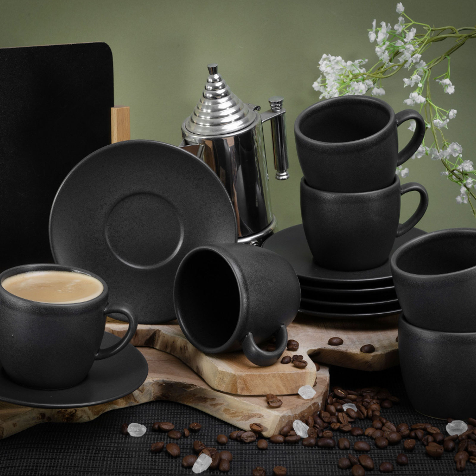 CreaTable, 33043, Serie Soft Touch Black Cappuccinotassen , 12 teilig