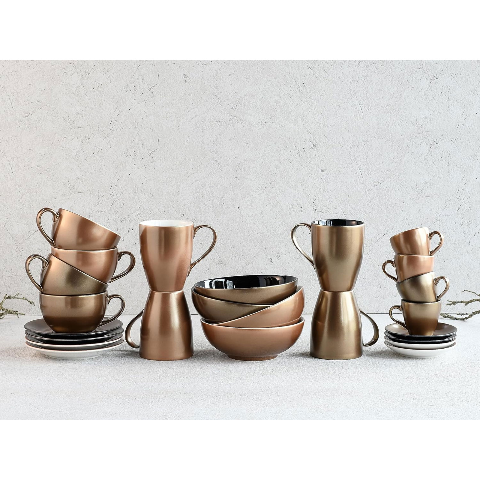 CreaTable, 25851, Serie GOLDEN DAYS schwarz Bistrotassen, Becherset 2 teilig