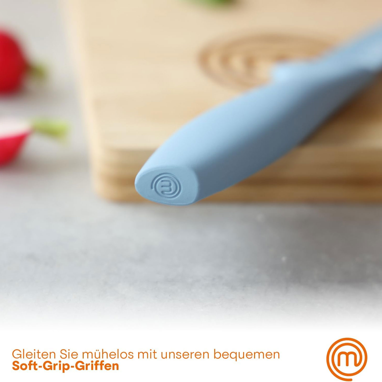 MasterChef FSC Schneidebrett + 3-teiliges Küchenmesser-Set + Küchentextilien-Set 3-teilig