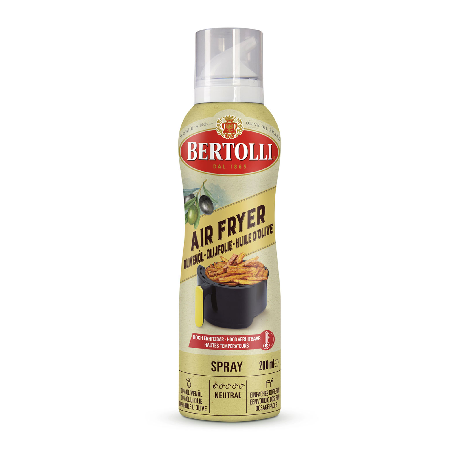 Bertolli Airfryer Spray 200 ml (geschmacksneutral, hitzebeständig bis 200 °C, für Airfryer)