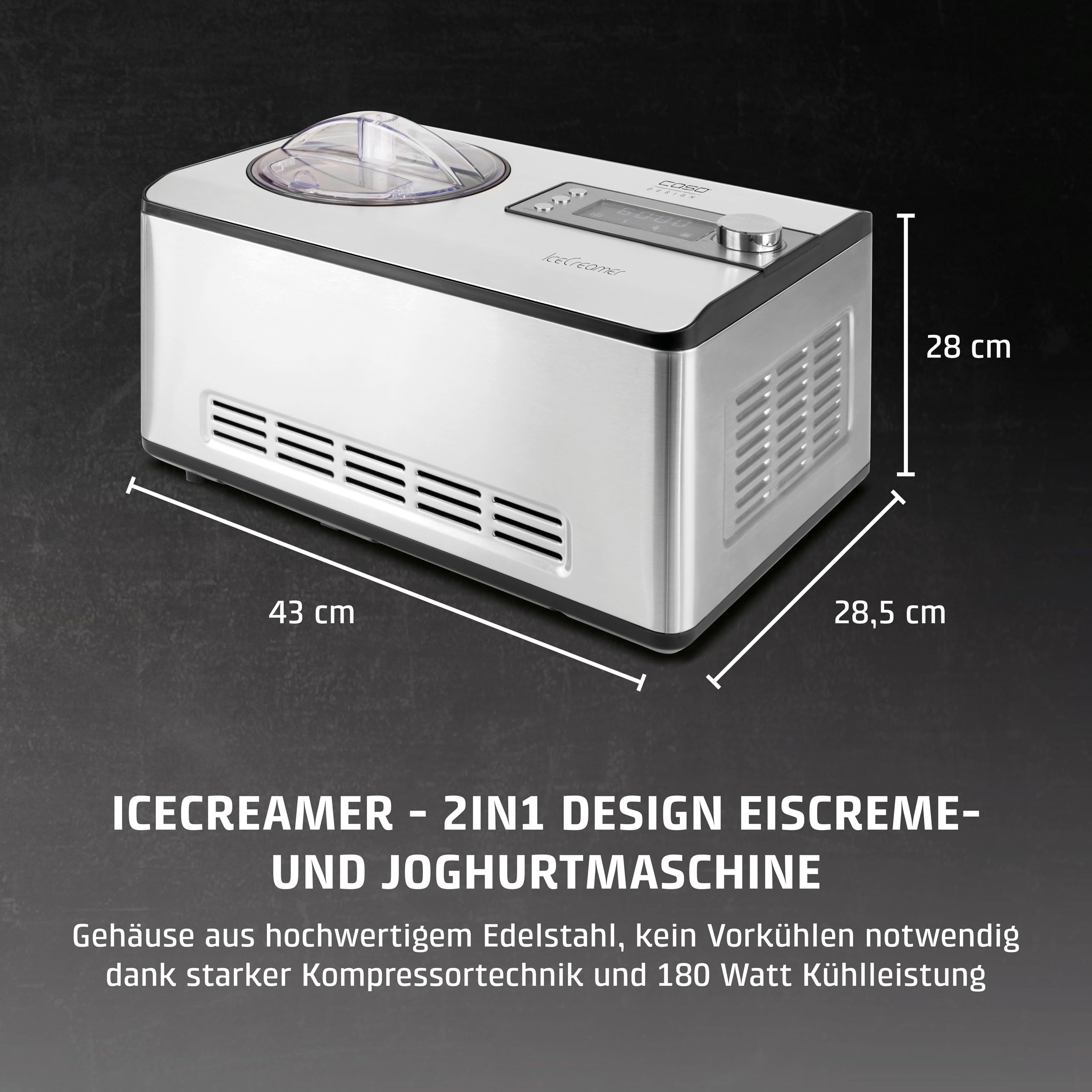 CASO Ice Creamer - 2 in 1 Design Eismaschine und Joghurtmaschine