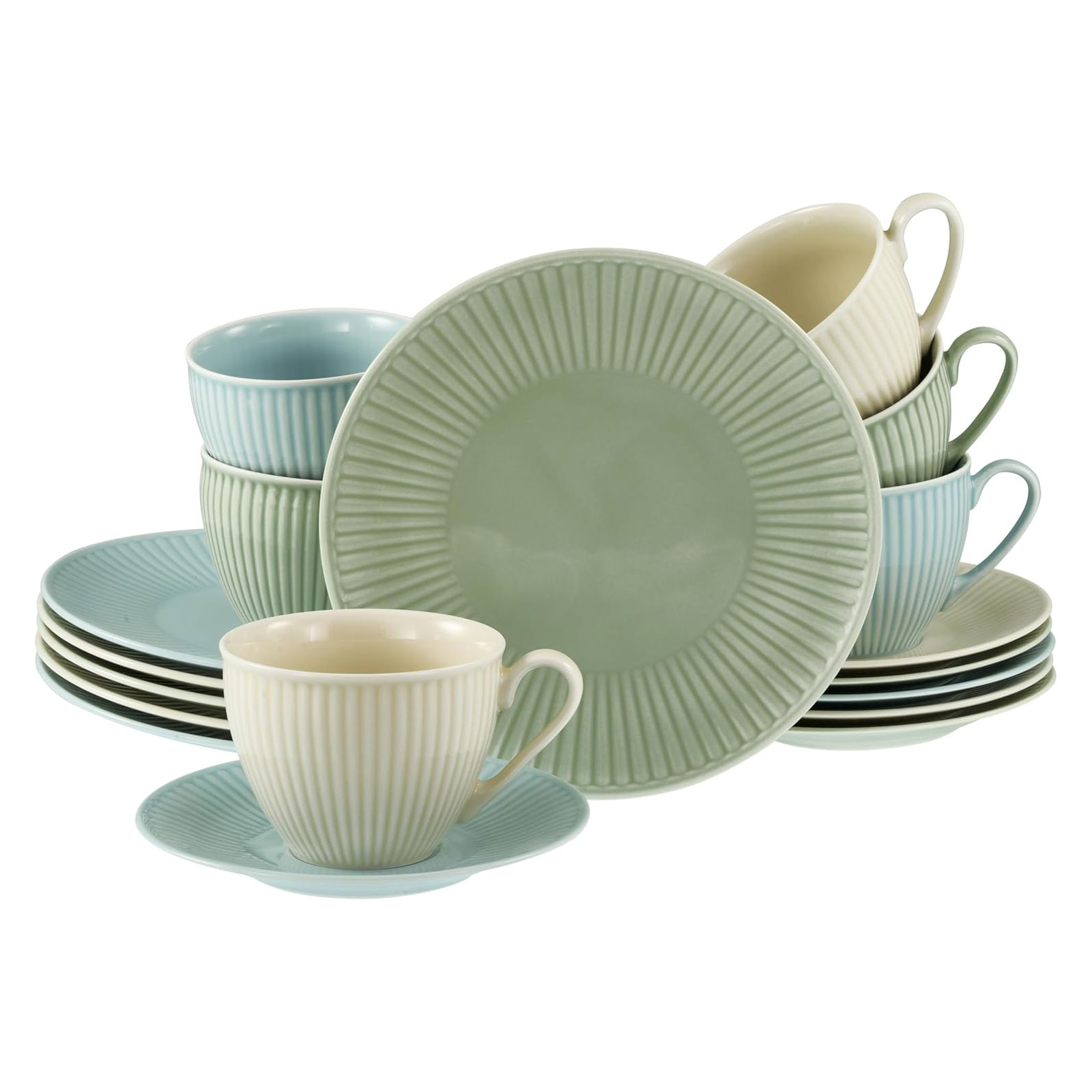 CreaTable, 24032, Serie Valencia Pastell, 18-teiliges Geschirrset für 6 Personen, Kaffeeservice aus Porzellan, spülmaschinen- und mikrowellengeeignet, Made in Europe