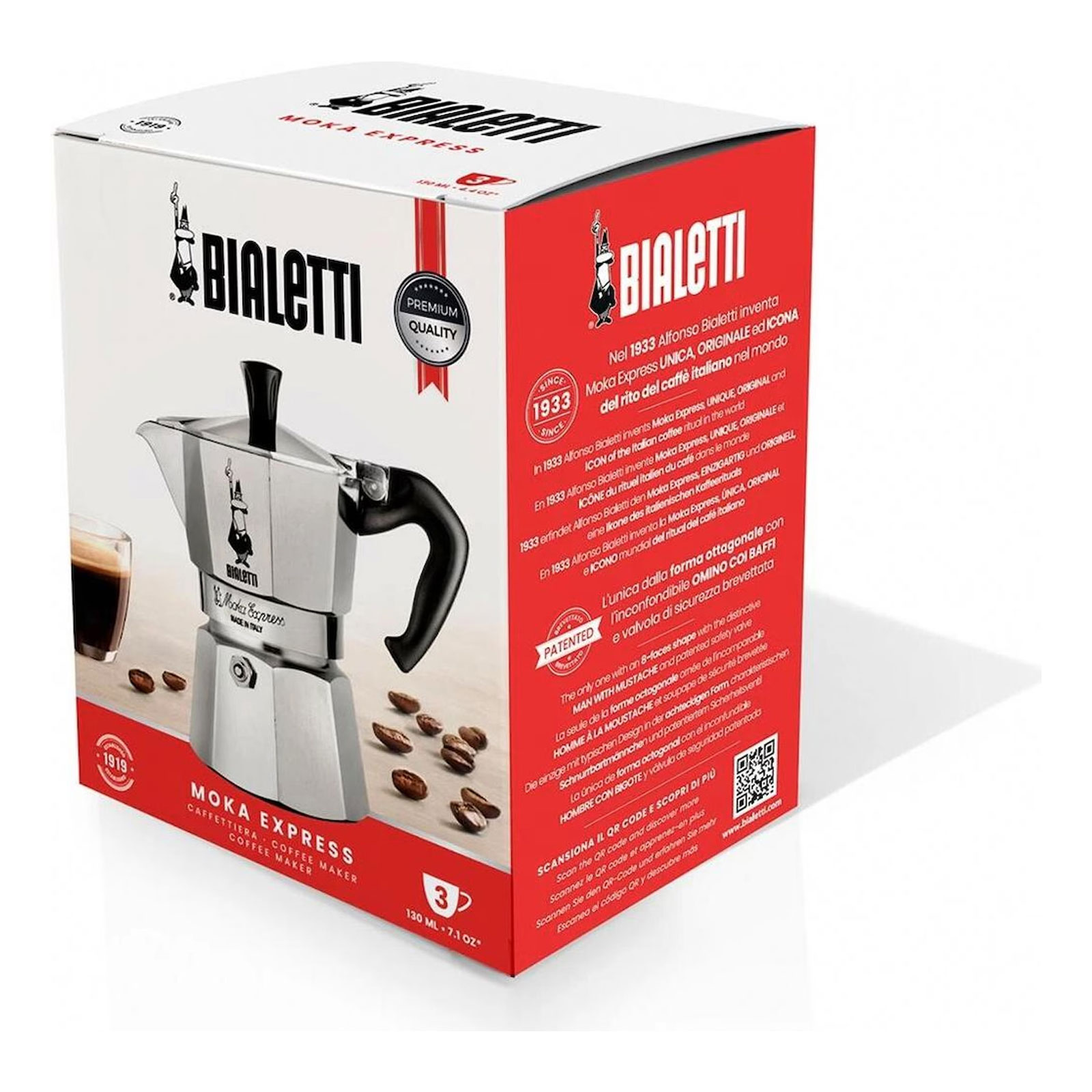 Bialetti Moka Express Espressokocher (für 3 Tassen, 130 ml, silber)