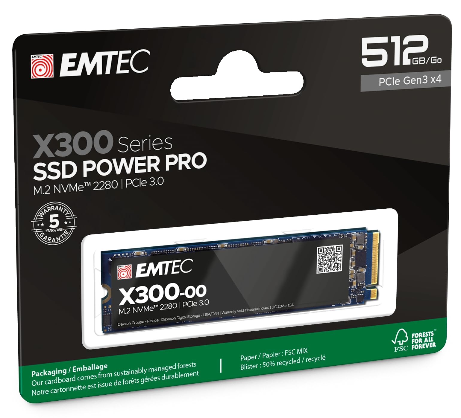 Emtec X300 M.2 SSD Power Pro 512 GB, M.2 2280, NVMe PCIe Gen 3.0 x4 Emtec X300 M.2 SSD Power Pro 512 GB, M.2 2280, NVMe PCIe Gen 3.0 x4