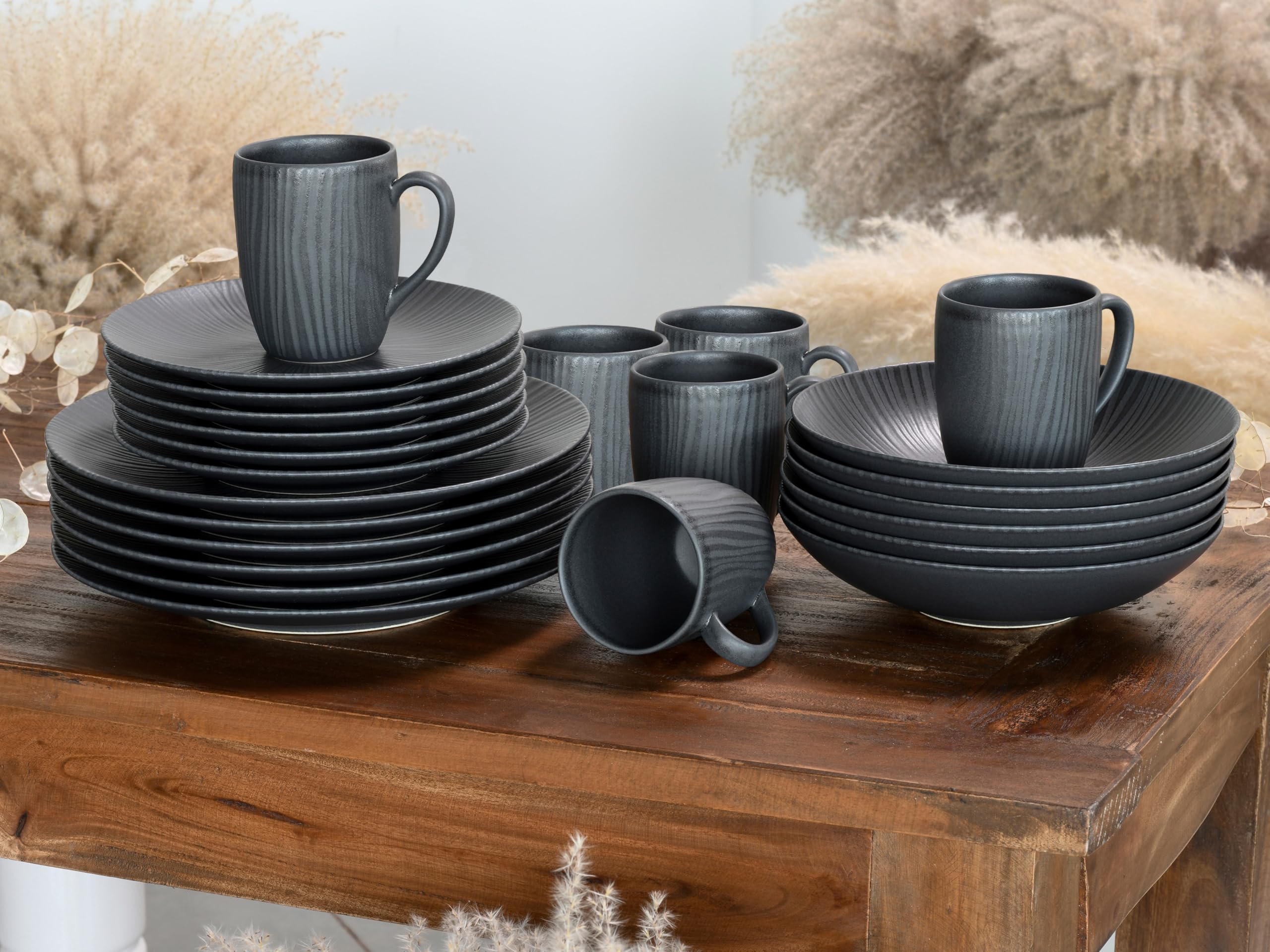 CreaTable, 24413, Serie Vesuvio Black, 24-teiliges Geschirrset für 6 Personen