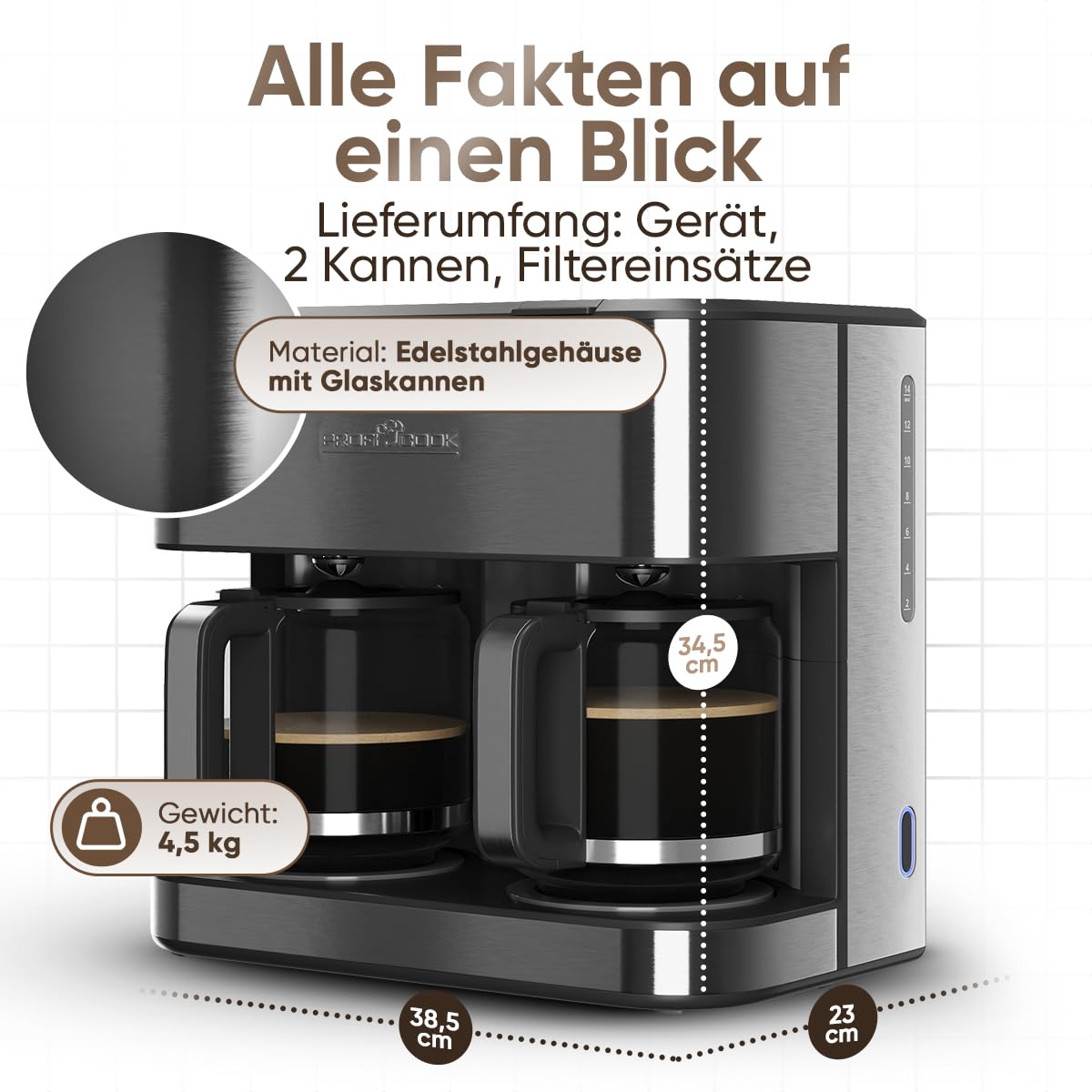 ProfiCook® Doppel Kaffeemaschine | 3,6L | bis zu 32 Tassen