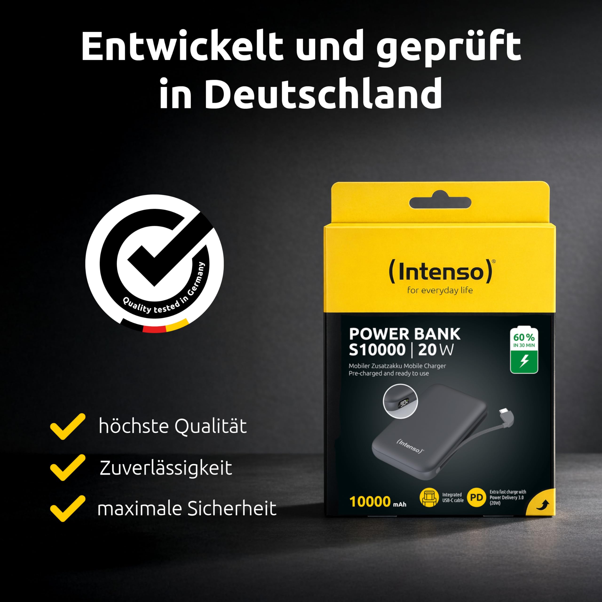 Intenso S10000 Powerbank mit integriertem USB-C Kabel