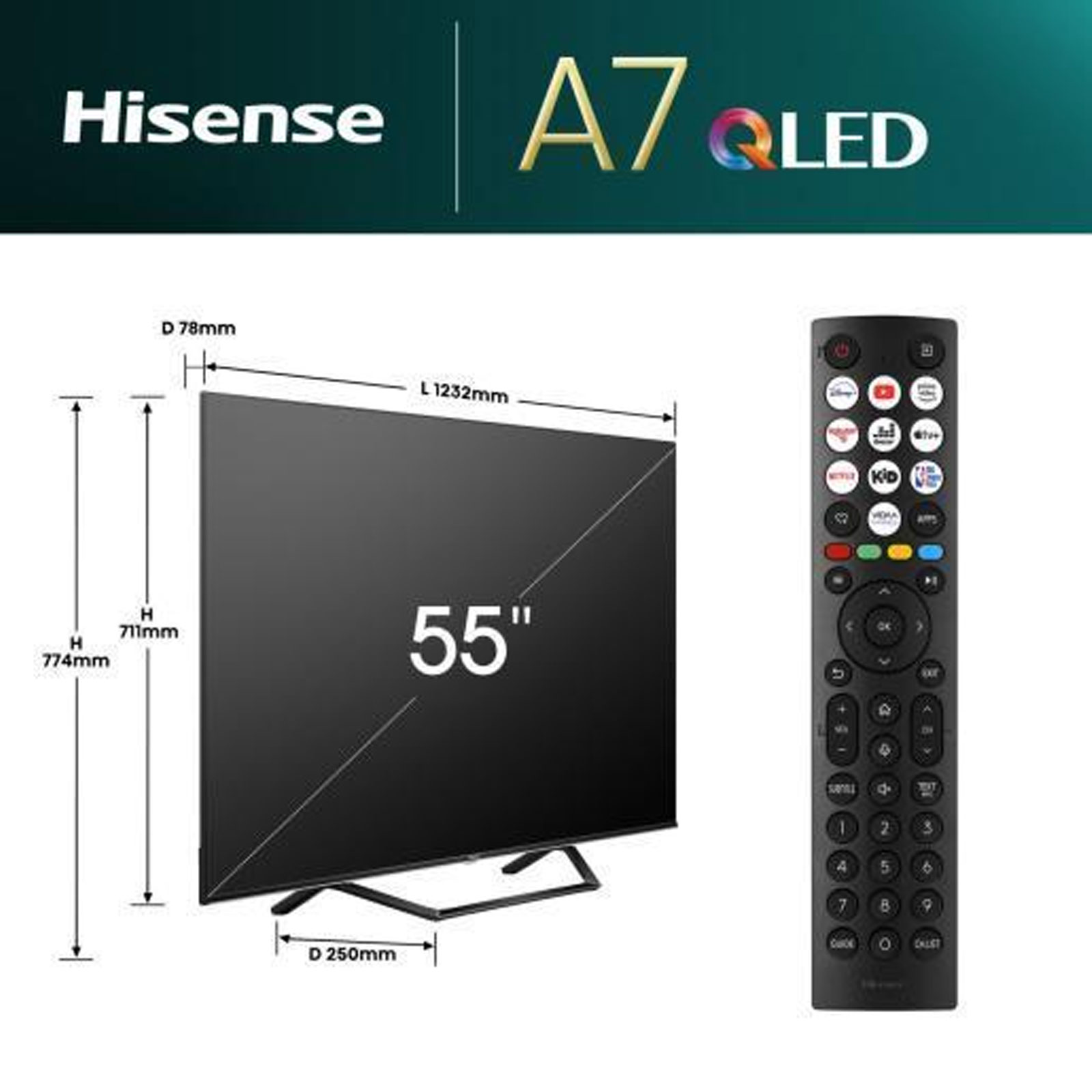 HISENSE 55A79NQ LED TV (55 Zoll (139 cm), 4K UHD, HDR, Smart TV, Sprachsteuerung (Alexa, VIDAA Voice), Aufnahmefunktion, Dolby Atmos, VIDAA 7.6)