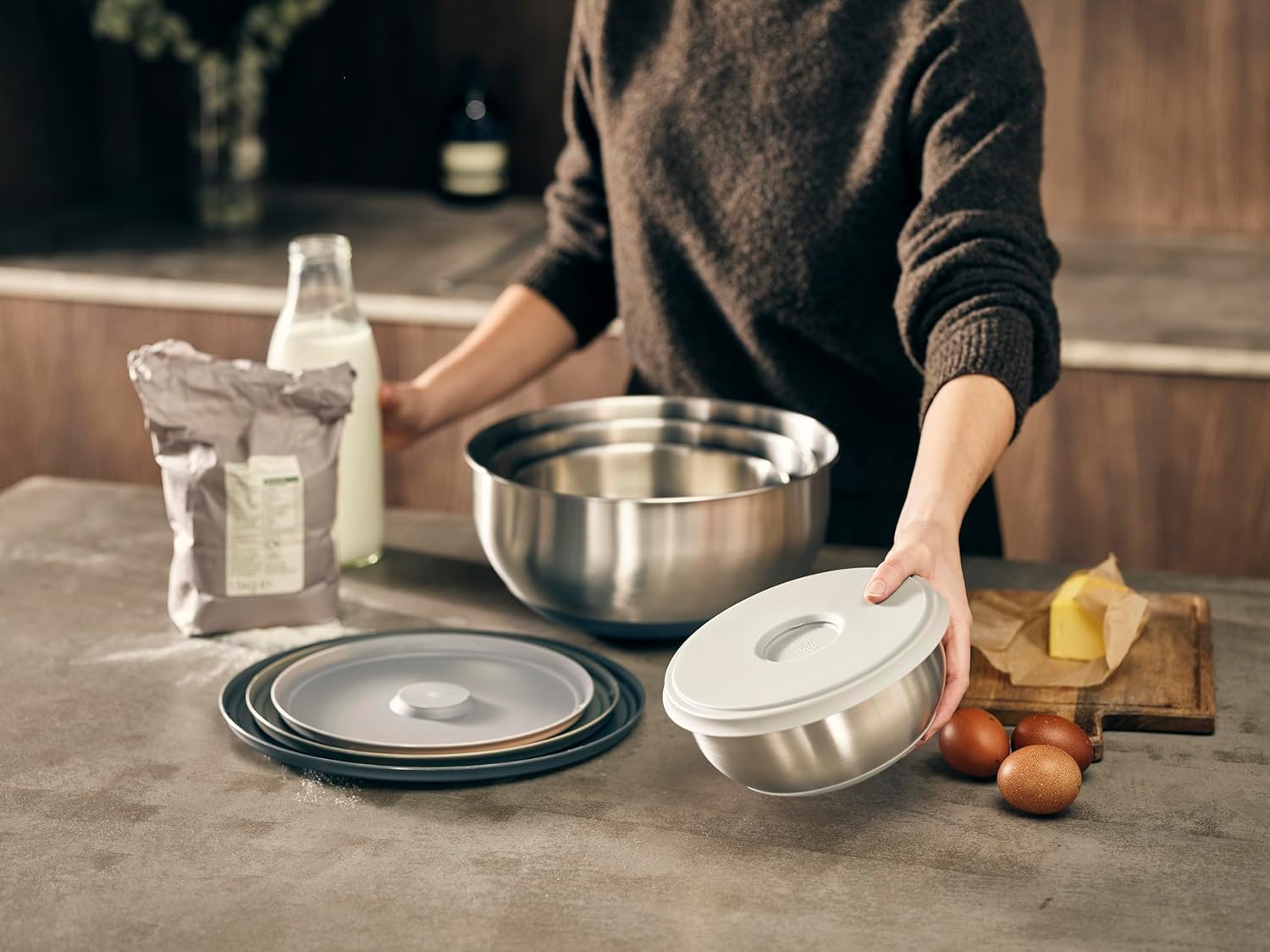 Joseph Joseph 4-tlg Edelstahlschüsseln-Set mit Deckeln Edelstahl Silber