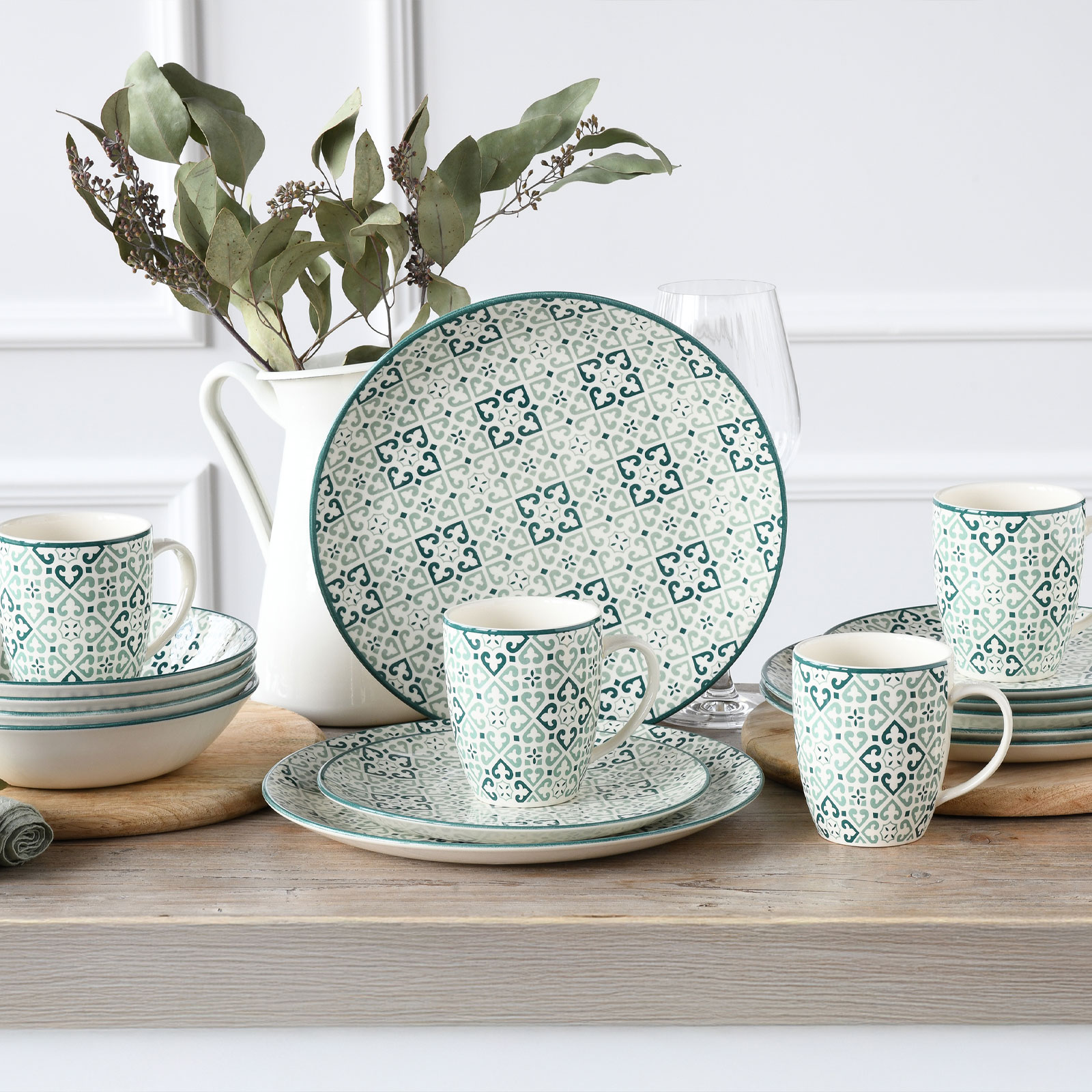 CreaTable, 17848, Serie Yara Petrol, Geschirrset, Kombiservice 16 teilig