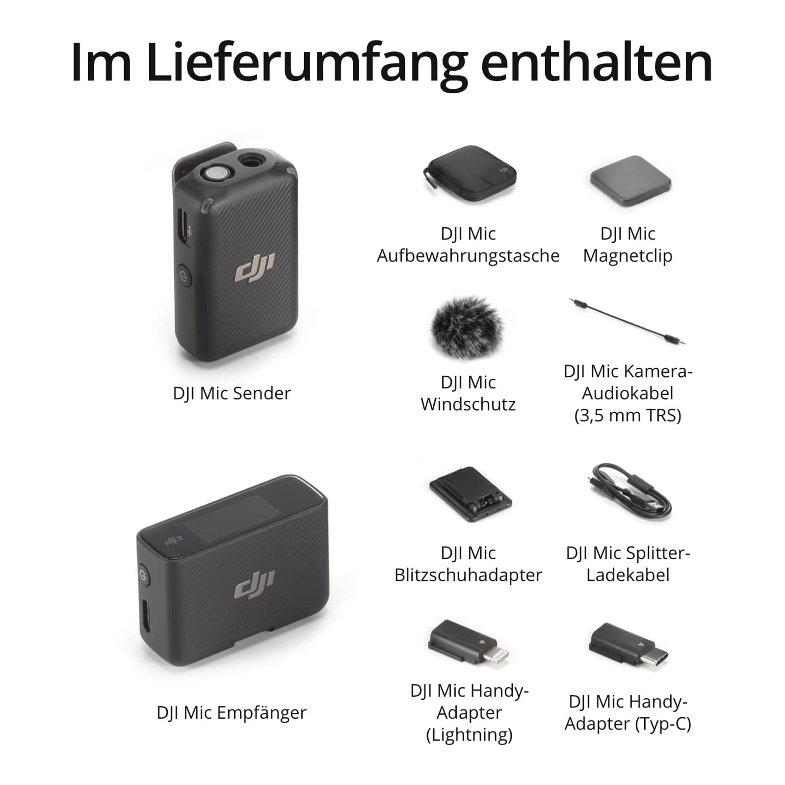DJI Mic (1 Sender + 1 Empfänger) Lavalier-Funkmikrofon mit 250 m Reichweite
