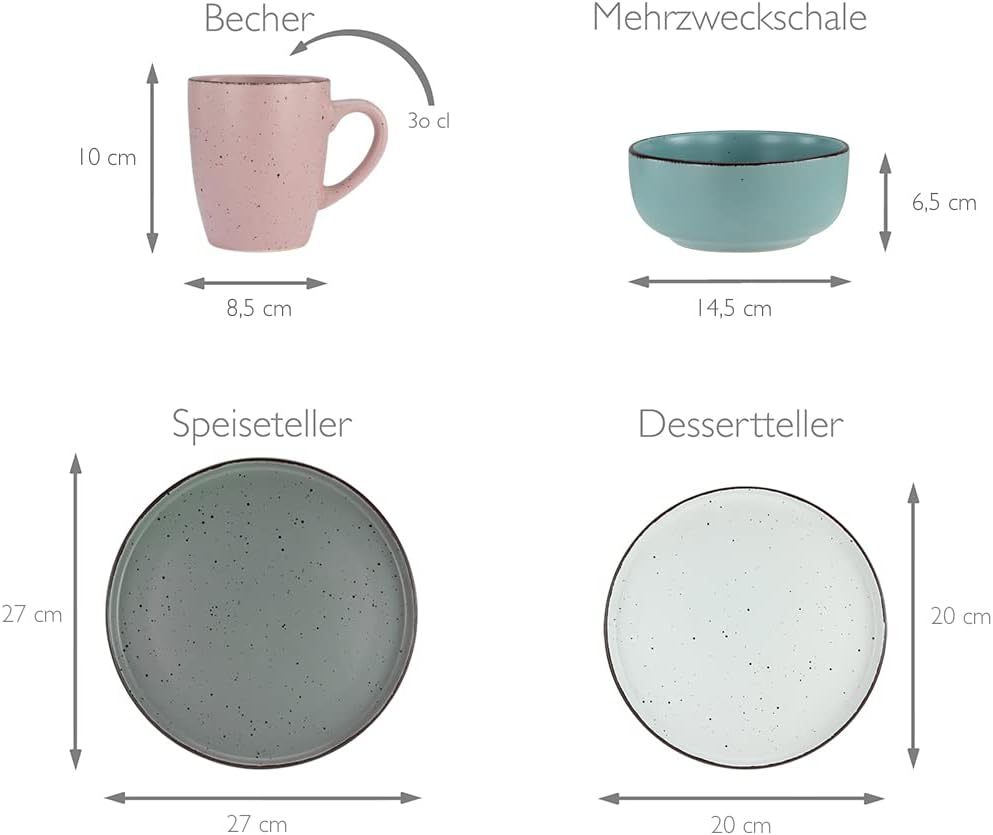CreaTable, 22908, Serie MODERN FASHION , Geschirrset, Kombiservice 16 teilig