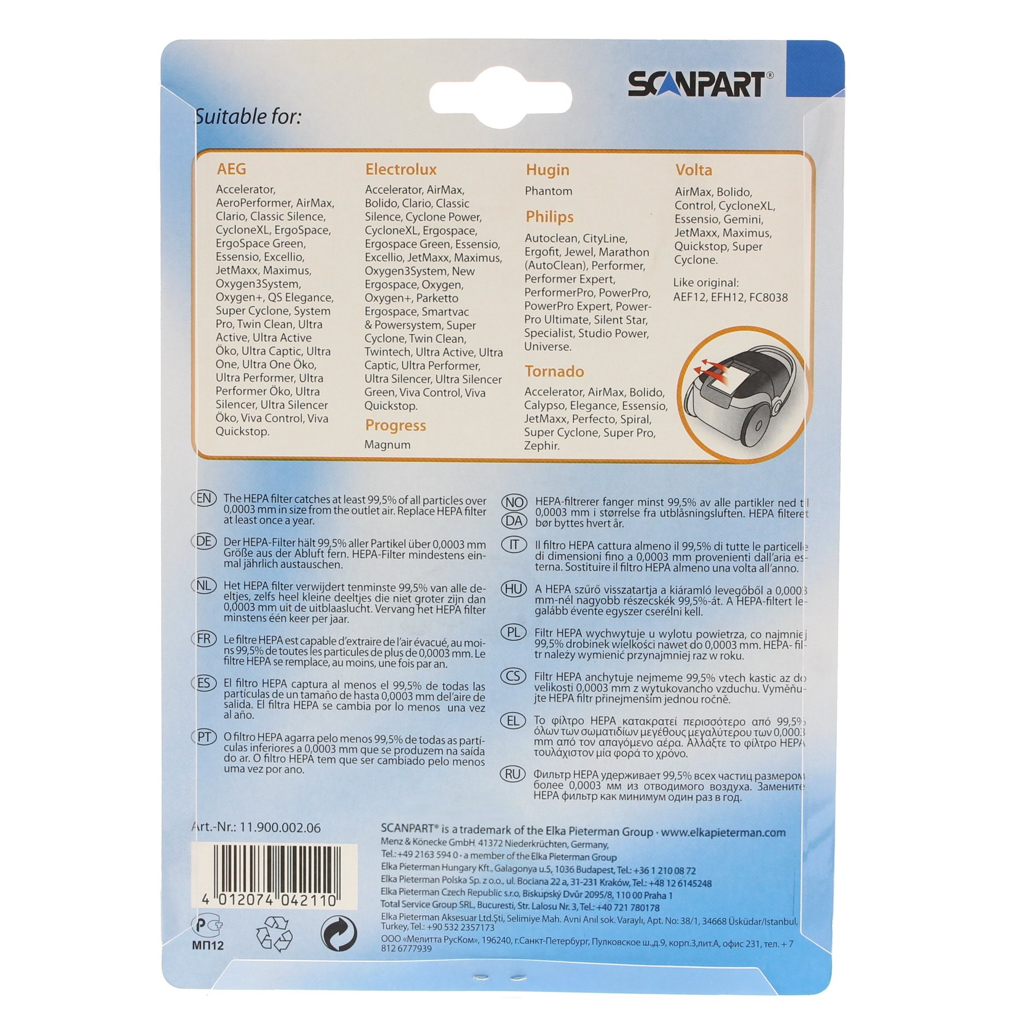 Scanpart Hepa Filter, Typ: H12, passend für AEG, Electrolux und Philips