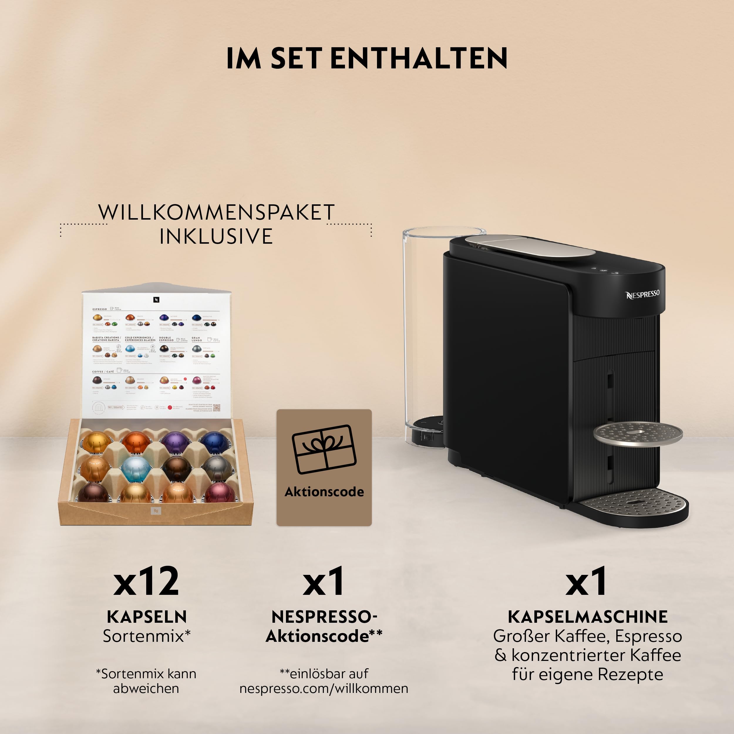 Nespresso Krups VERTUO Up Ink Black, XN9408 inkl. Aeroccino 3 Milchaufschäumer