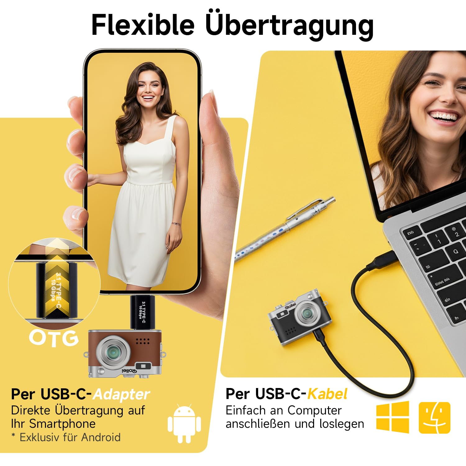 Rollei Digital Minikamera Vintage Lila, 1080P FHD Kleine Retro Digitalkamera