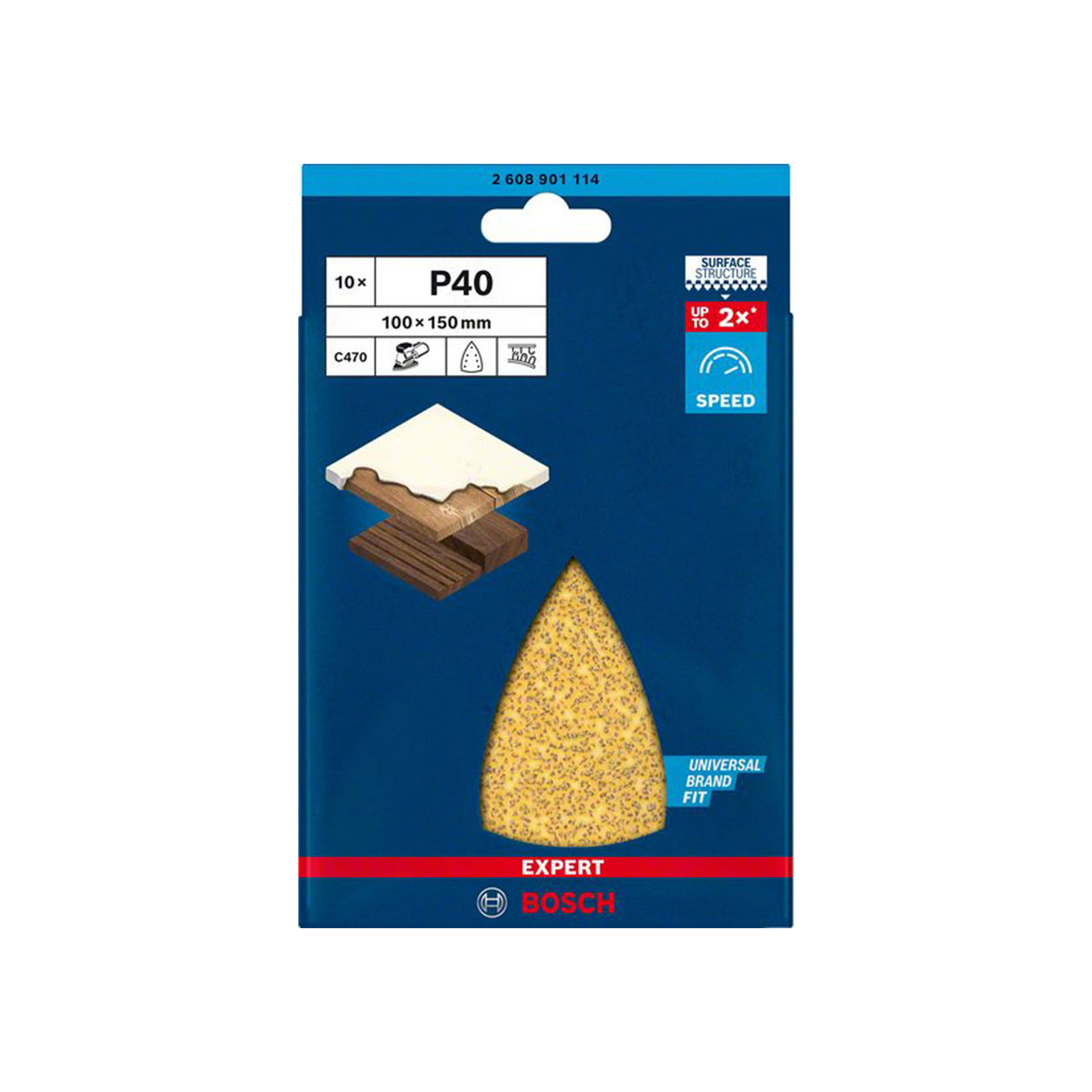 Bosch Professional Expert C470 Schleifpapier mit 7 Loechern, 100 x 150 mm, G 40, 10-tlg.