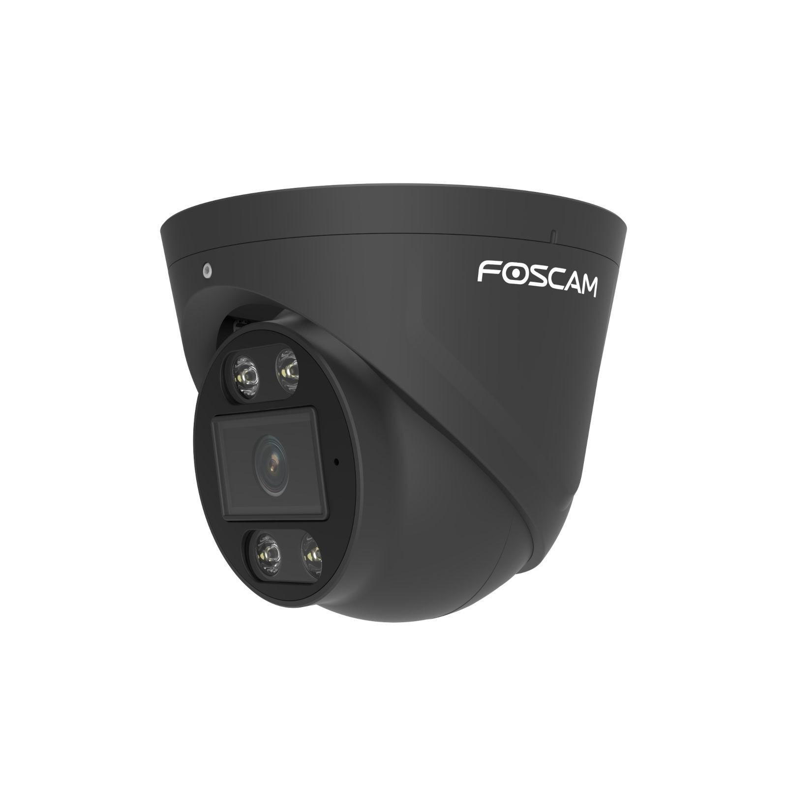 Foscam T5EP, 5 MP PoE-Überwachungskamera mit integriertem Scheinwerfer und Alarmsirene, Schwarz
