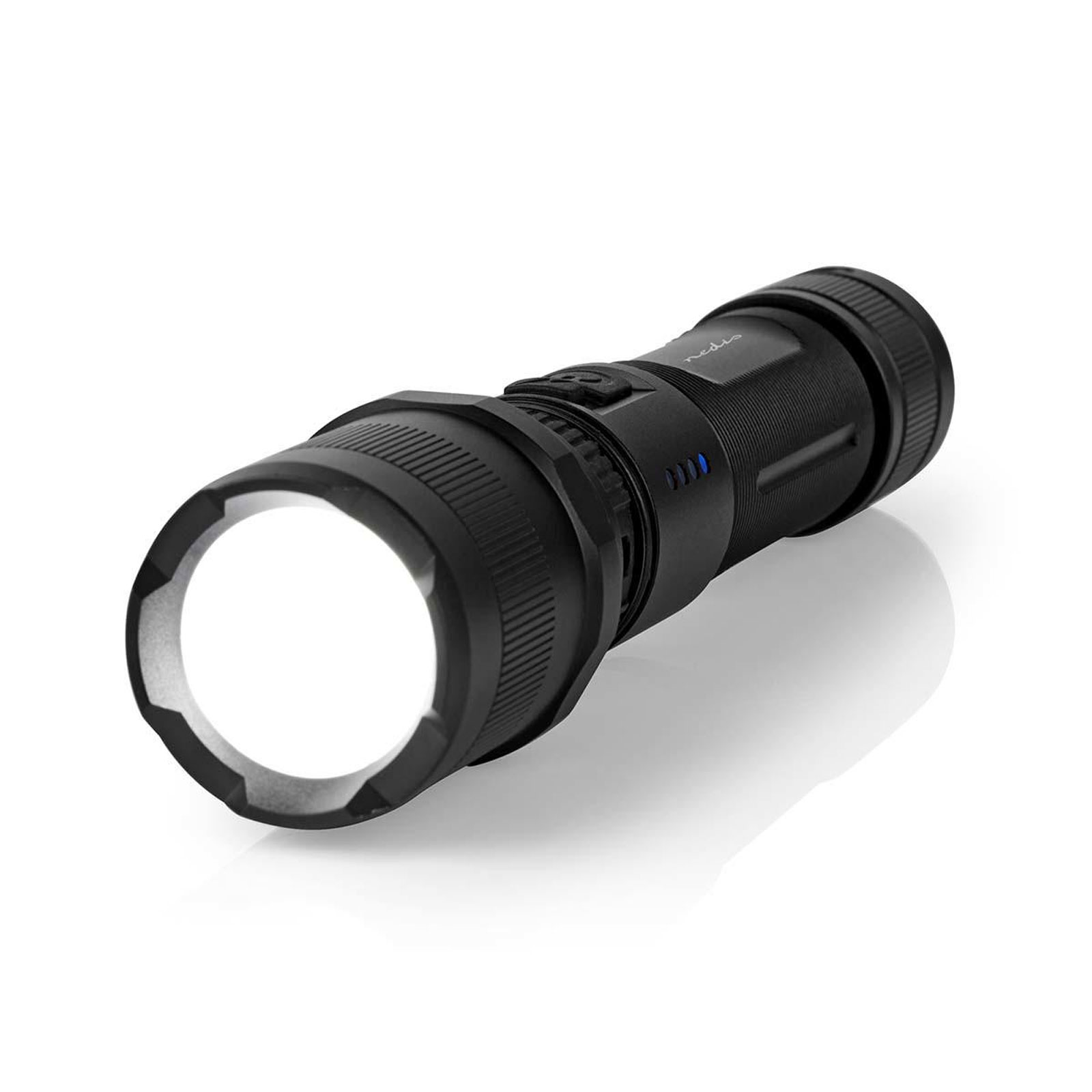 NEDIS LED-Taschenlampe 10W Lith. schwarz (3.7 V DC, 10 W, Eingebautes Lithium Ion, Wiederaufladbar,)