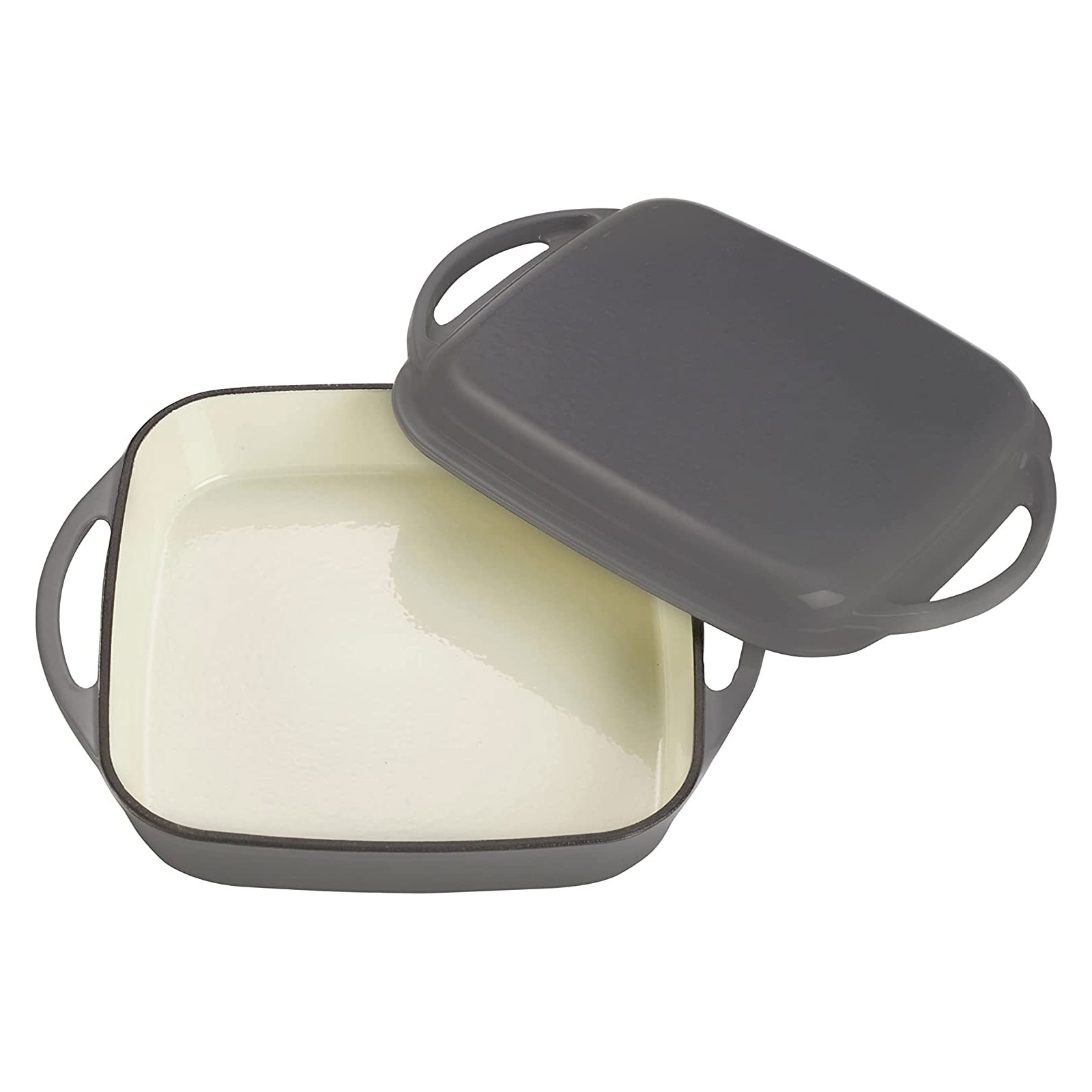 Echtwerk Universalbräter 2-in-1 Set Gusseisen Auflaufform mit Deckel Gusseisentopf Emaille-Beschichtung Backöfen Grill BBQ Induktion Grau 1,5 L