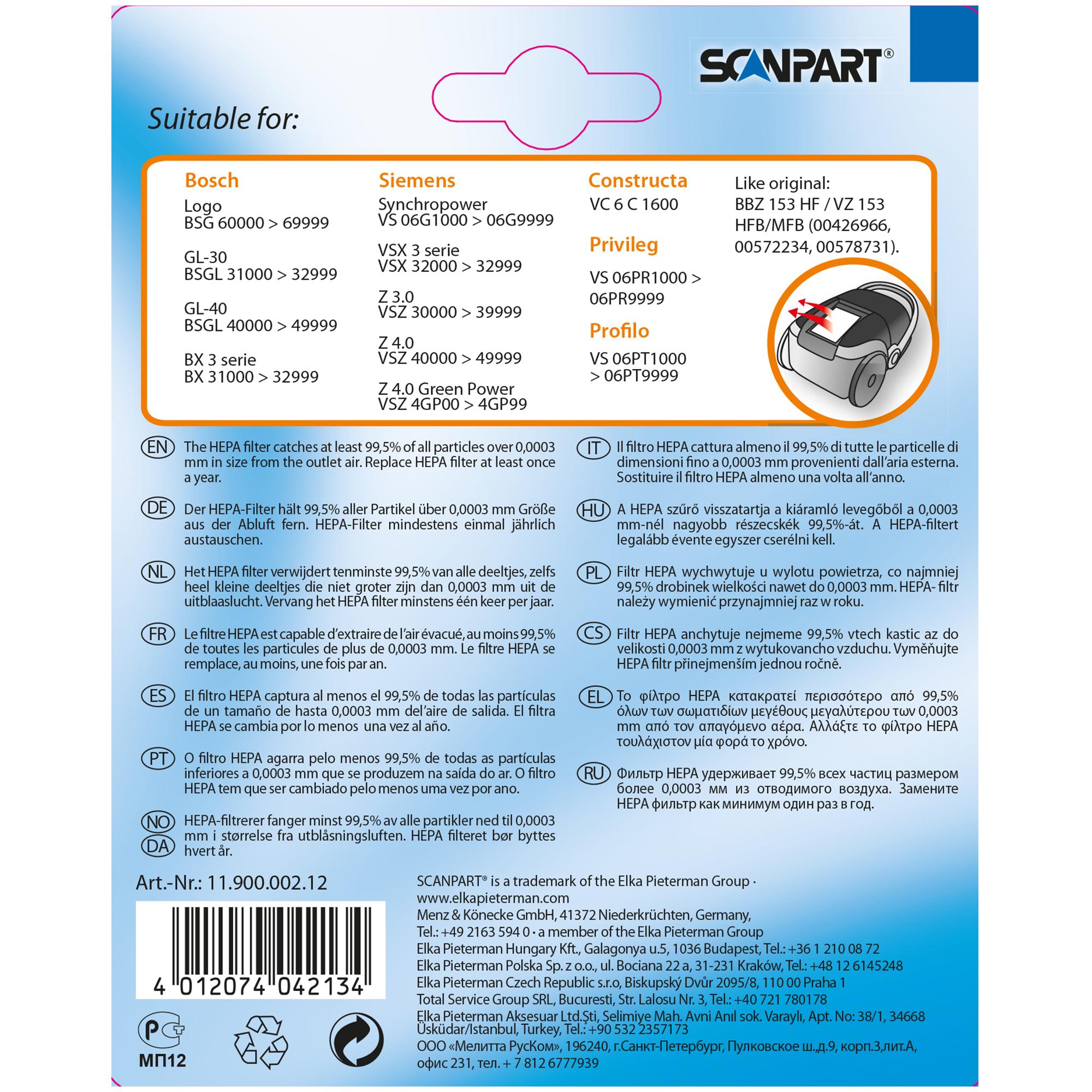 SCANPART 1190000212 HEPA-Filter