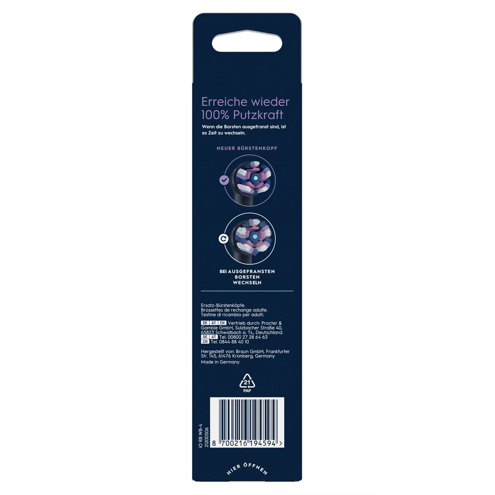 Oral-B iO Strahlendes Weiss, Original Aufsteckbürsten, Schwarz, 4er