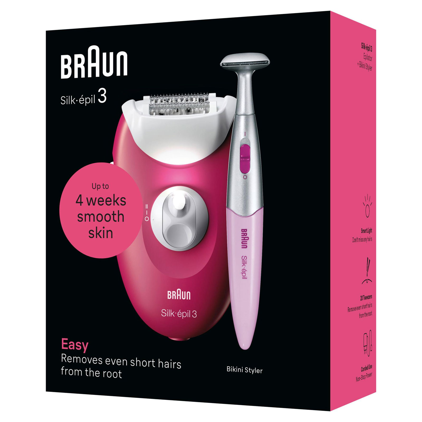 Braun Epilierer Silk-épil 3 3-202 Netzbetrieb Massagerollen-Aufsatz, Smartlight, inkl. Bikinitrimmer