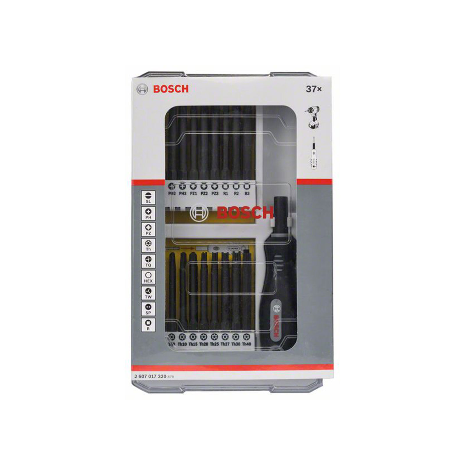 Bosch Professional 37-teil. Set m Schrauberbits u Griff, PH, PZ, SL, TH, TQ, H, TW, SP, R und Bith