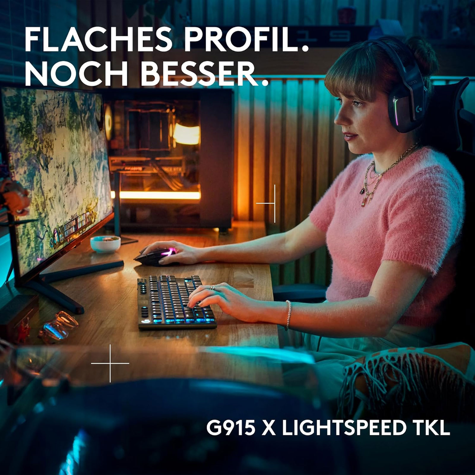 Logitech G G915 X LIGHTSPEED TKL – flache kabellose Gaming-Tastatur mit Double-Shot-PBT-Tastenkappen