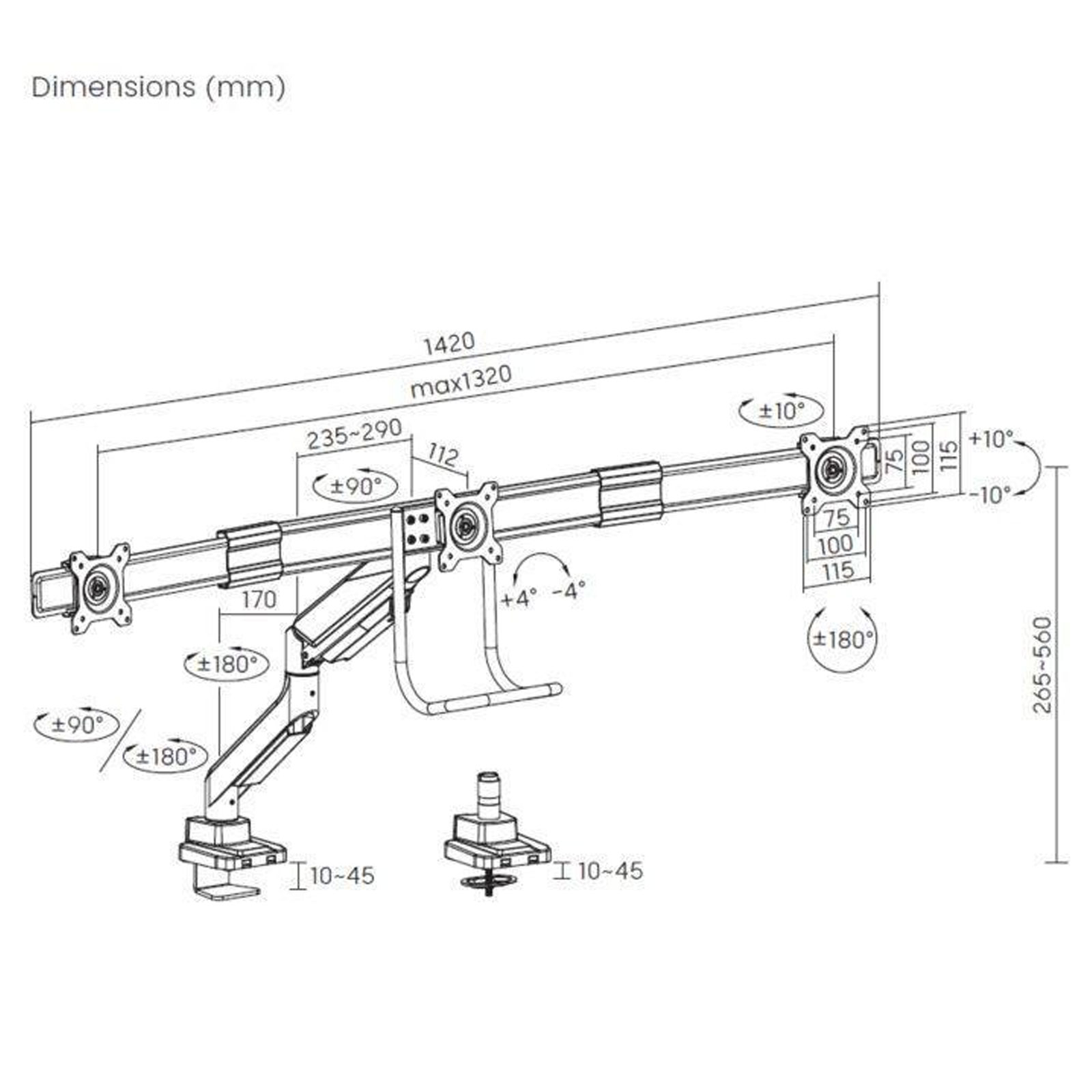 Equip 17"-27" Dreifach-Monitor-Tischhalterung Equip 17"-27" Dreifach-Monitor-Tischhalterung