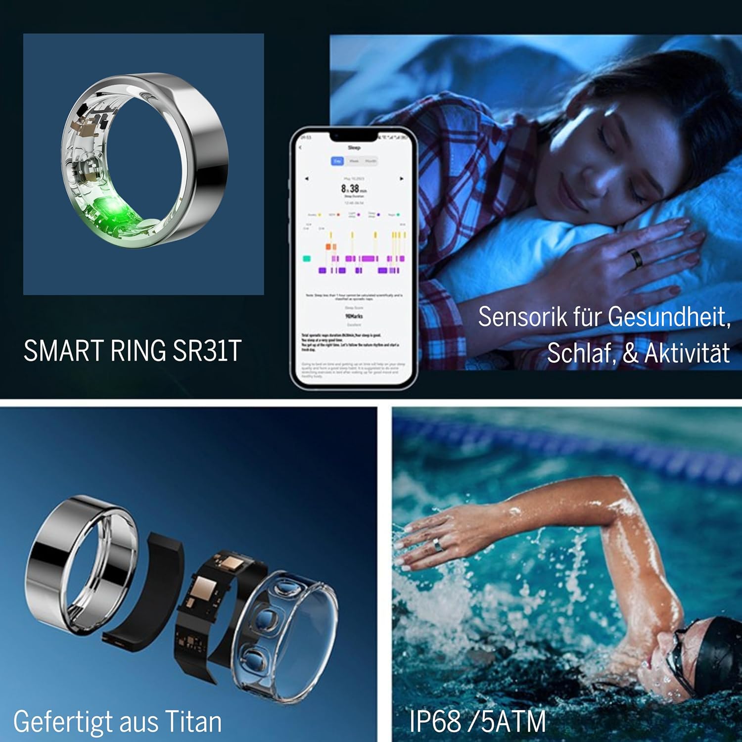 Beafon, felixx, Smart Ring, SR31T, Titanium, Silber, Größe 12 (67,2 mm)