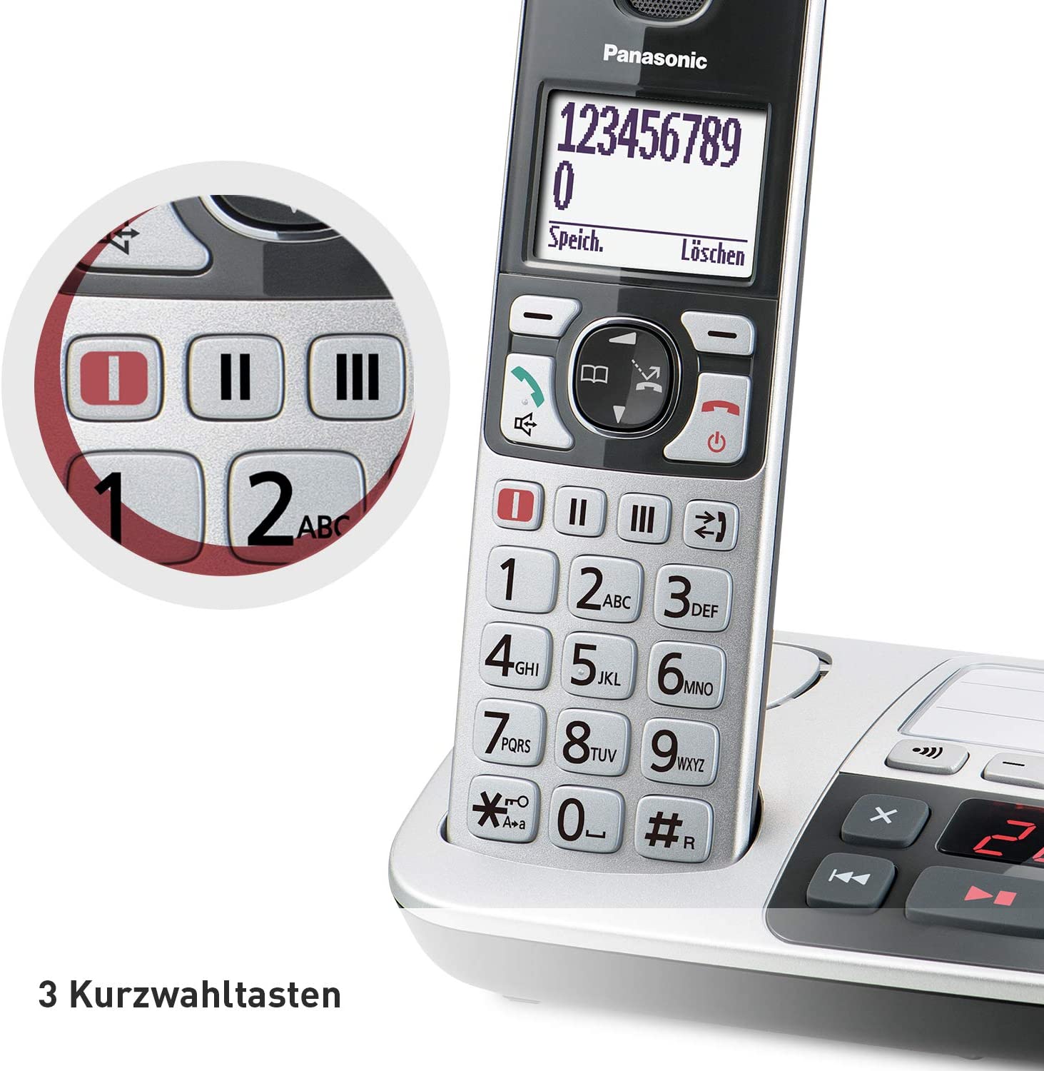 Panasonic KX-TGE522GS DECT Seniorentelefon mit Notruf, Anrufbeantworter und 2 Mobilteilen