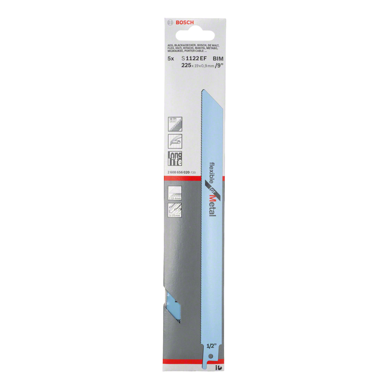 Bosch Professional Saebelsaegeblatt S 1122 EF, Flexible for Metal, 5er-Pack