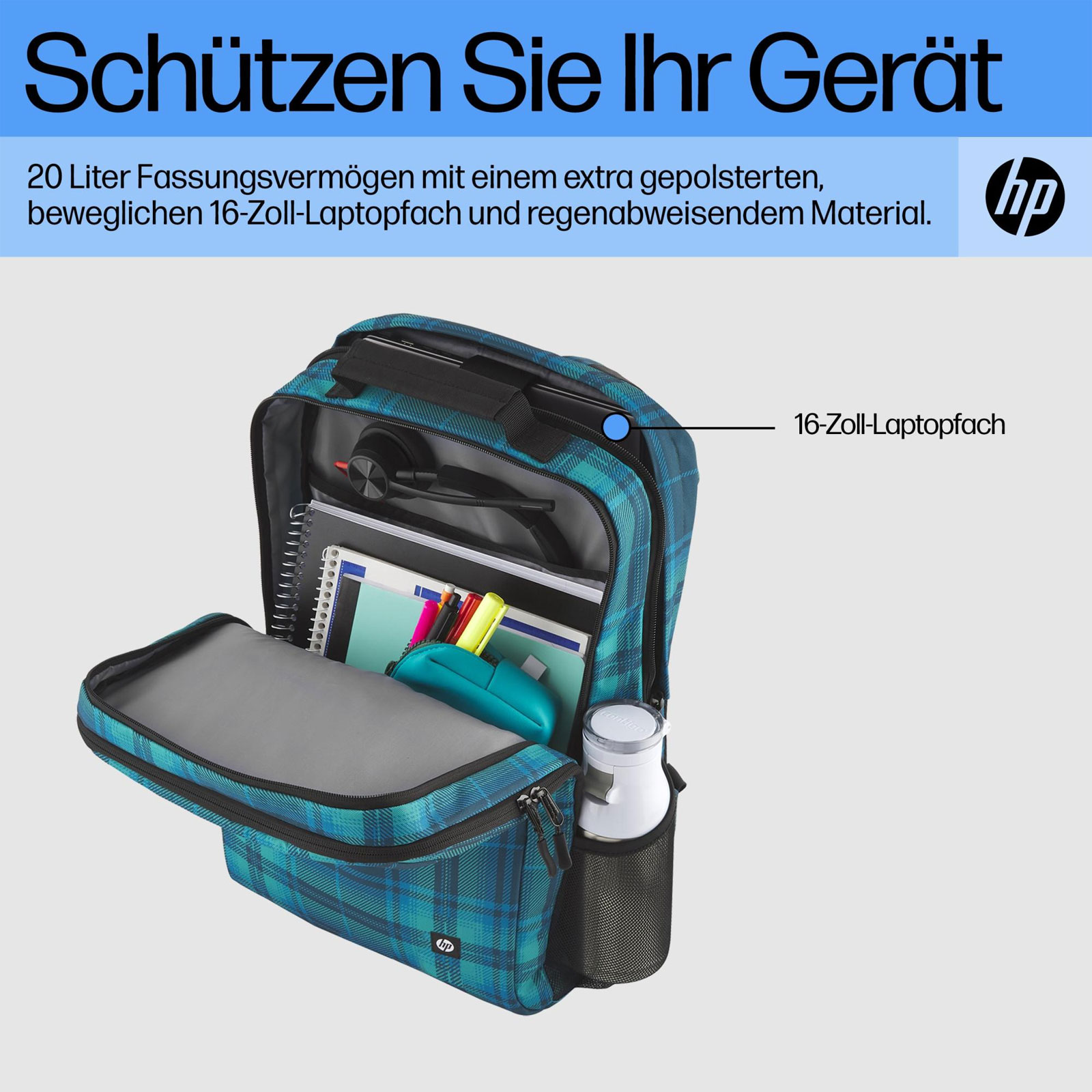 HP Campus XL Rucksack, Tartan Plaid (16,1 Zoll, Regenschutz, 7J594AA)