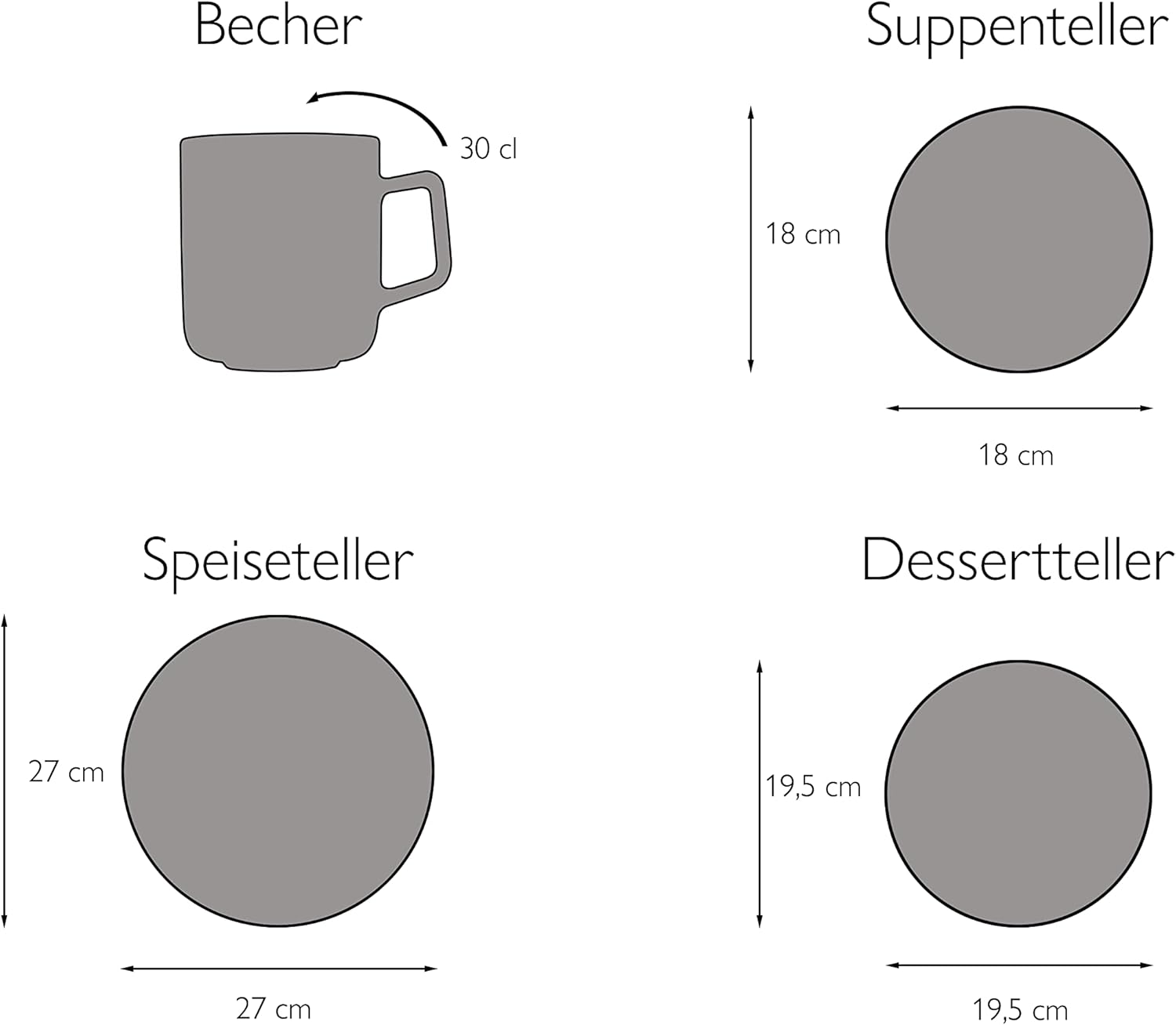 CreaTable, 21016, Serie Modern Scandic blue-grey, Kombiservice 16 teilig