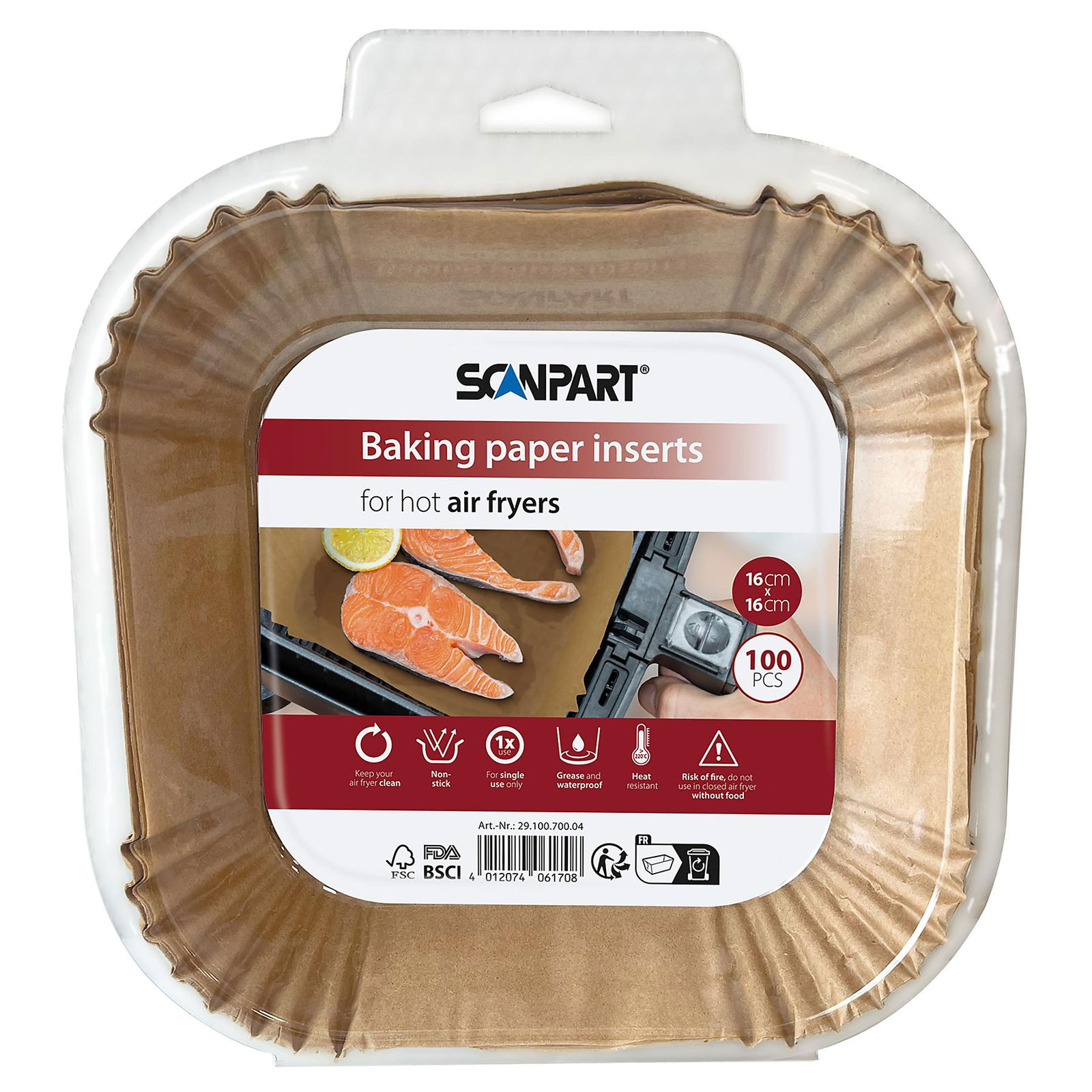 SCANPART Backpapier für Heißluftfritteusen 16x16 cm (100 Stück)