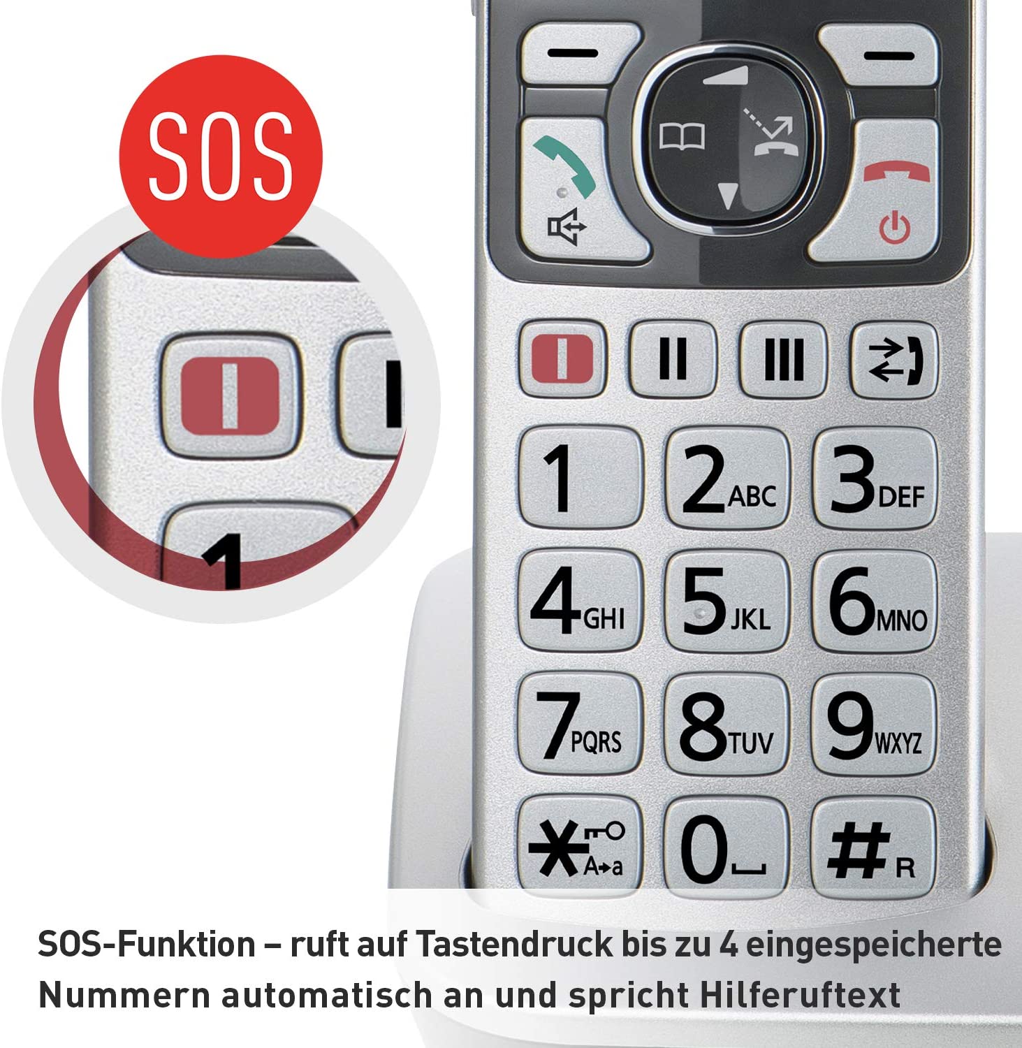 Panasonic KX-TGE522GS DECT Seniorentelefon mit Notruf, Anrufbeantworter und 2 Mobilteilen