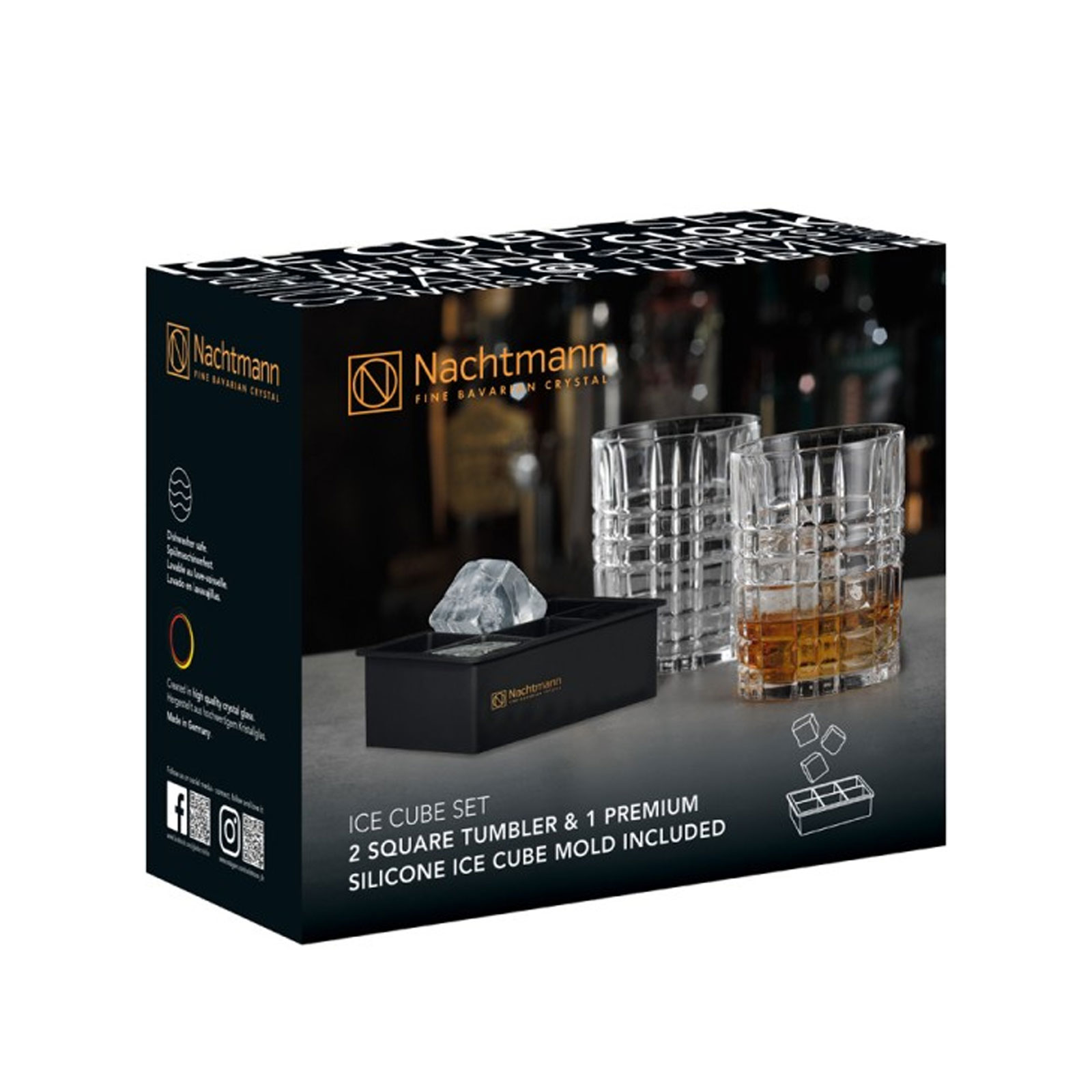 Nachtmann Square Whisky Ice Cube Set 2-er Set Whiskygläser + 1 Eiswürfelform