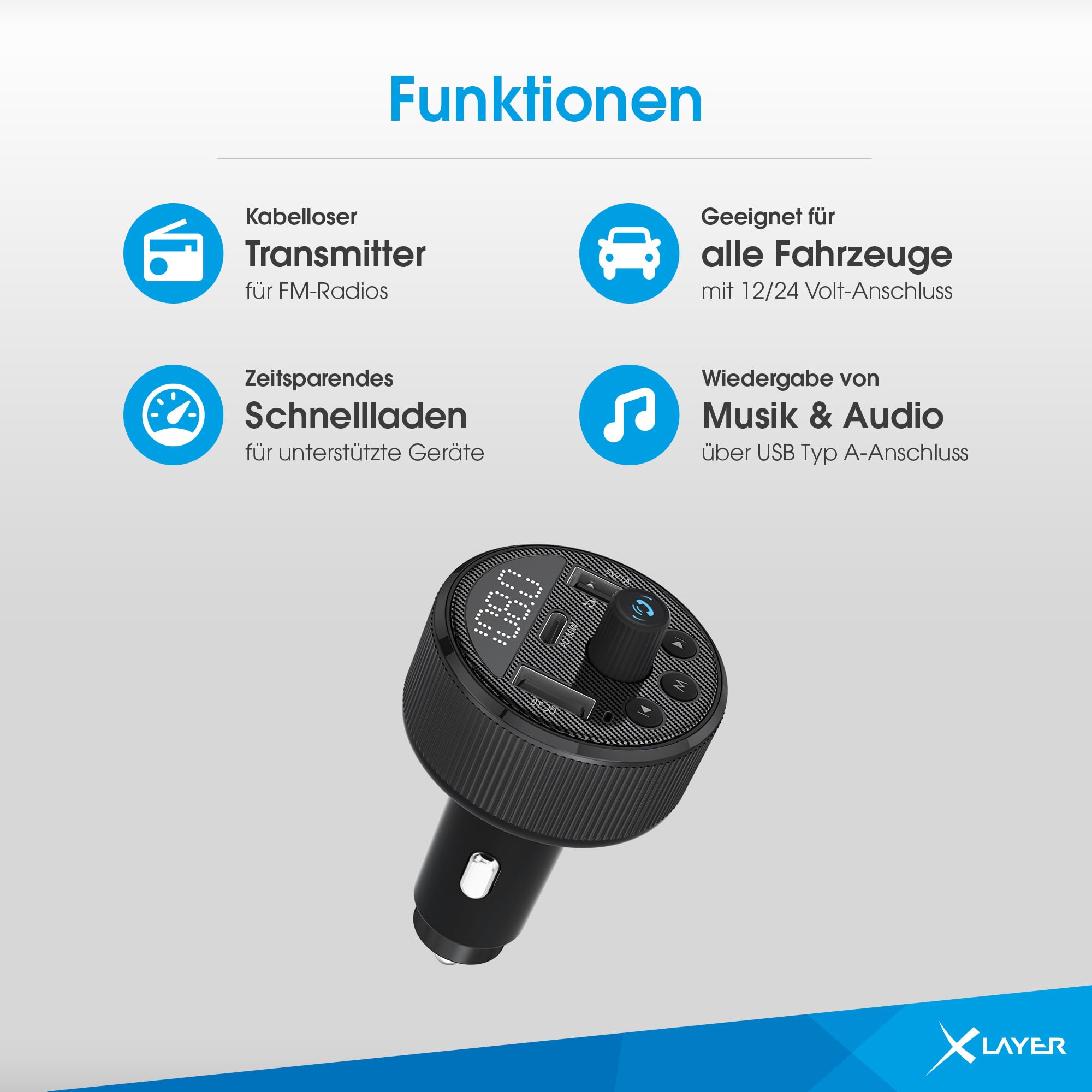 XLayer Kfz-Ladegerät 30W mit FM-Transmitter